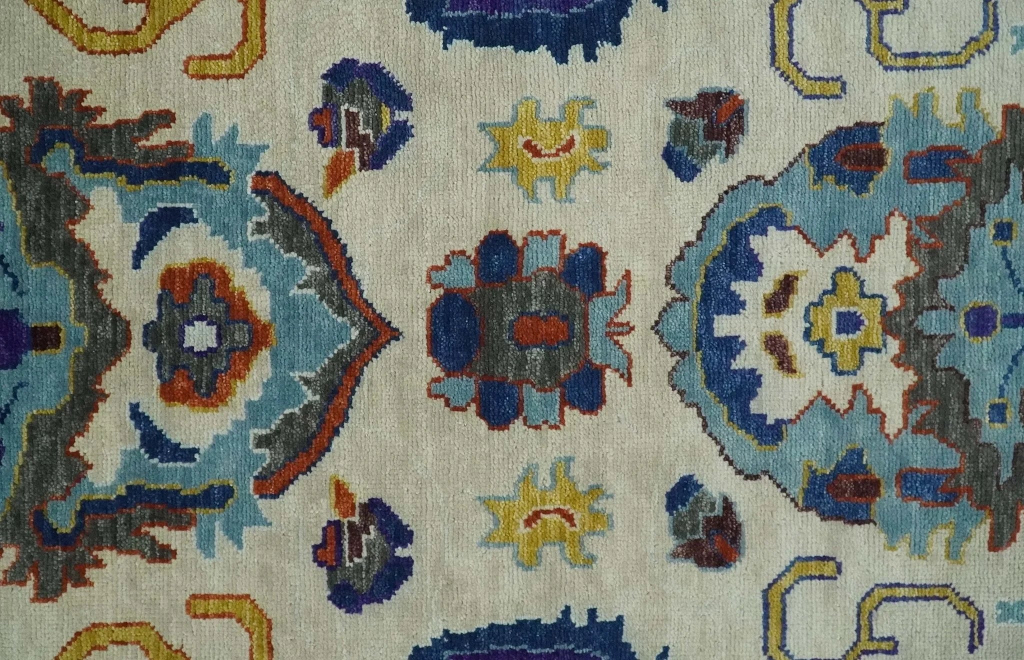 Hand Knotted 5x8, 6x9, 8x10, 9x12, 10x14 and 12x15 Ivory, Charcoal and Blue Traditional Persian Oushak Wool Rug | TRDCP892 - The Rug Decor