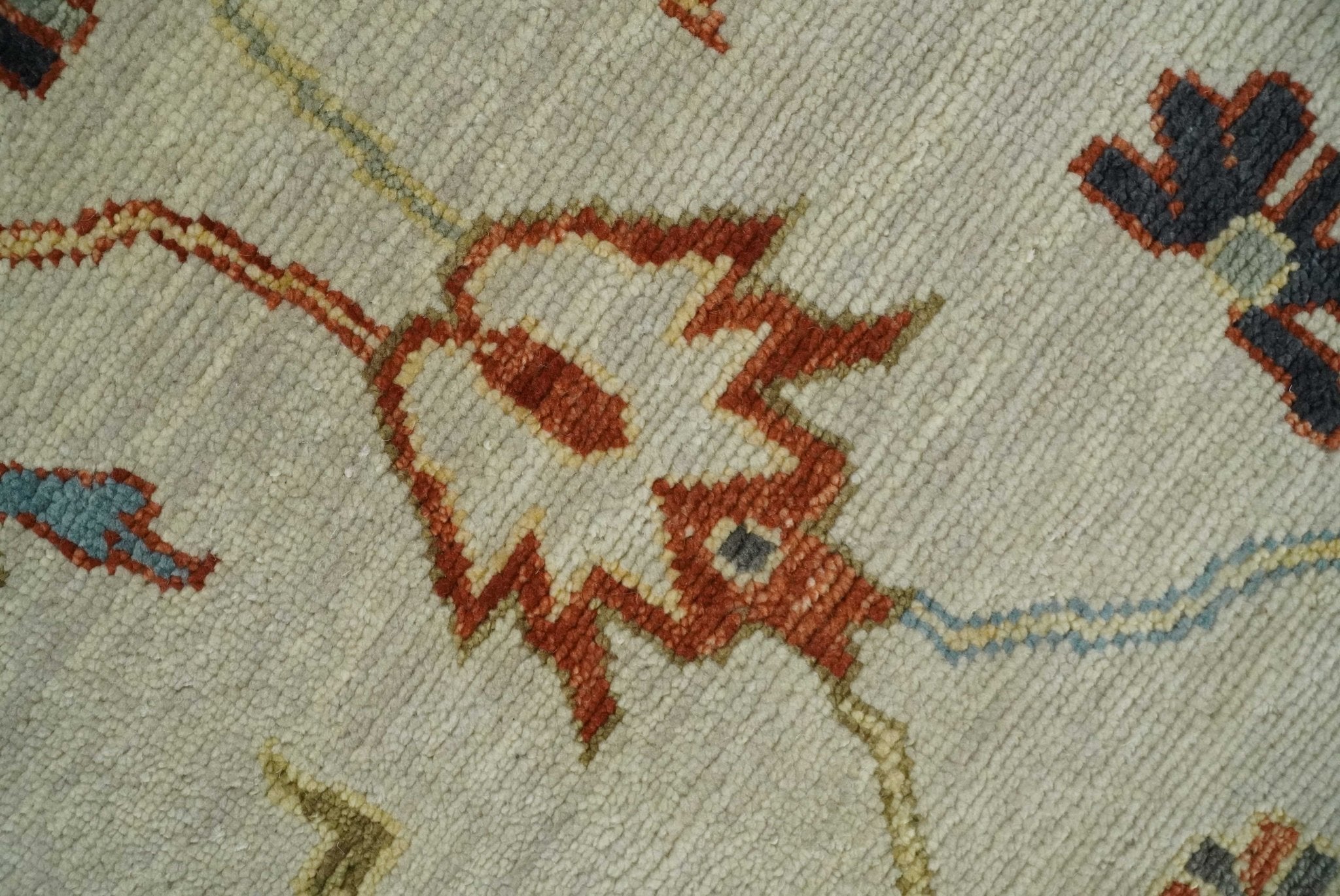 Hand Knotted 5x8, 6x9, 8x10, 9x12, 10x14 and 12x15 Ivory, Charcoal and Blue Traditional Persian Oushak Wool Rug | TRDCP916912 - The Rug Decor