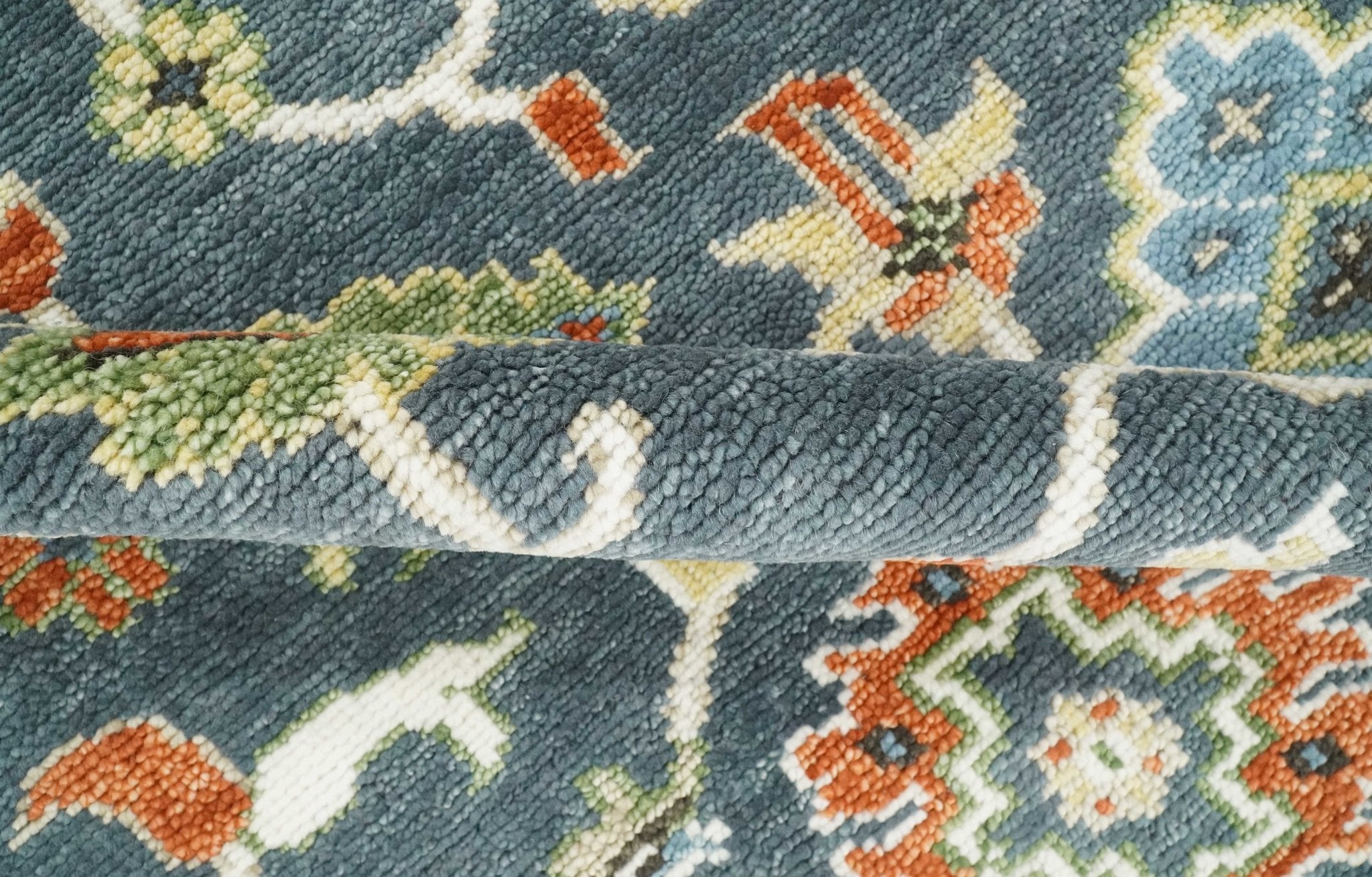 Hand Knotted 5x8, 6x9, 8x10, 9x12, 10x14 and 12x15 Teal, Blue and Ivory Traditional Persian Oushak Wool Rug | TRDCP726 - The Rug Decor