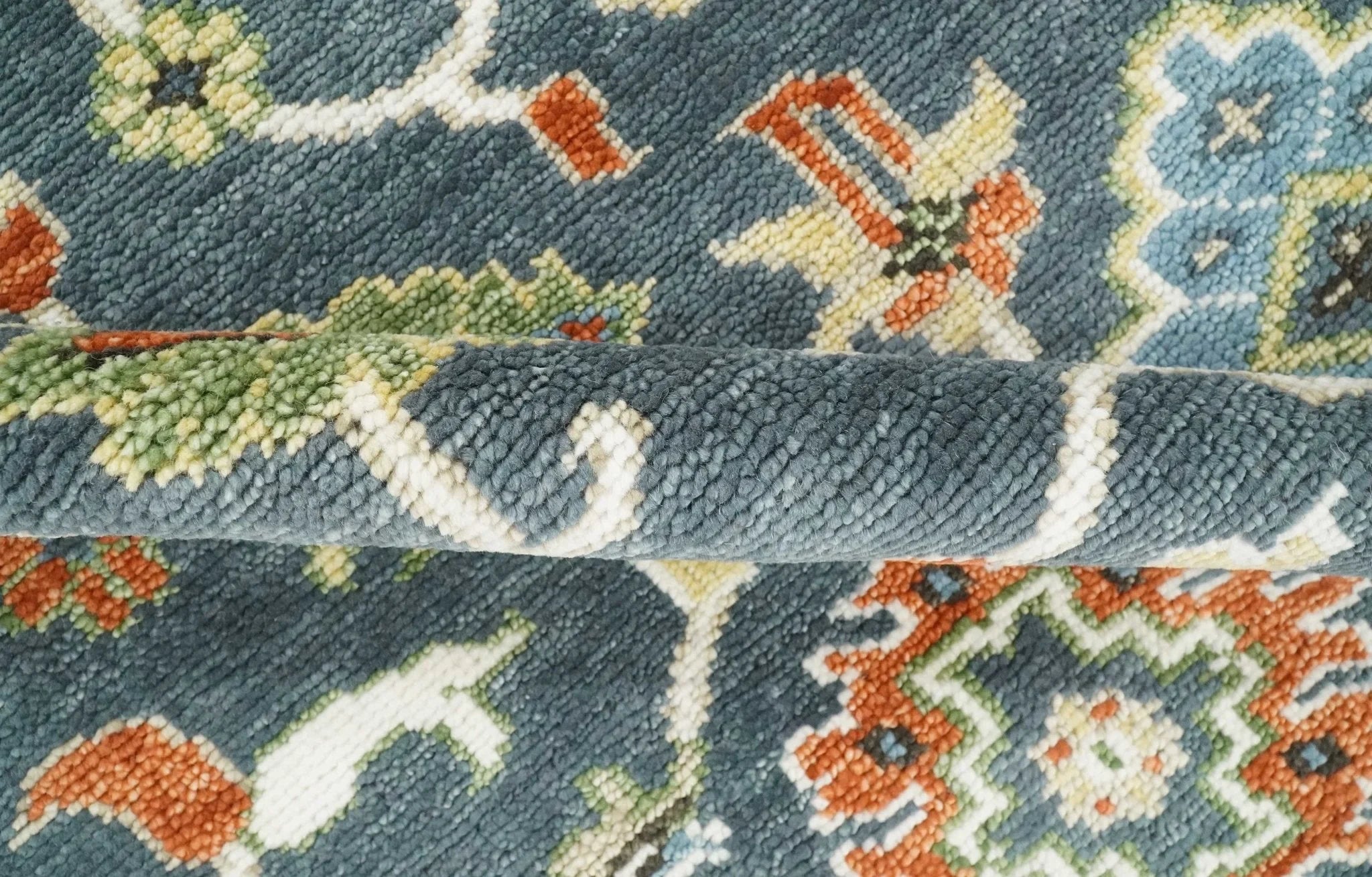 Hand Knotted 5x8, 6x9, 8x10, 9x12, 10x14 and 12x15 Teal, Blue and Ivory Traditional Persian Oushak Wool Rug | TRDCP726 - The Rug Decor