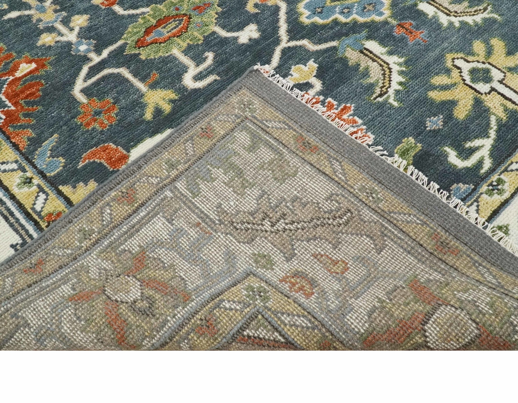 Hand Knotted 5x8, 6x9, 8x10, 9x12, 10x14 and 12x15 Teal, Blue and Ivory Traditional Persian Oushak Wool Rug | TRDCP726 - The Rug Decor