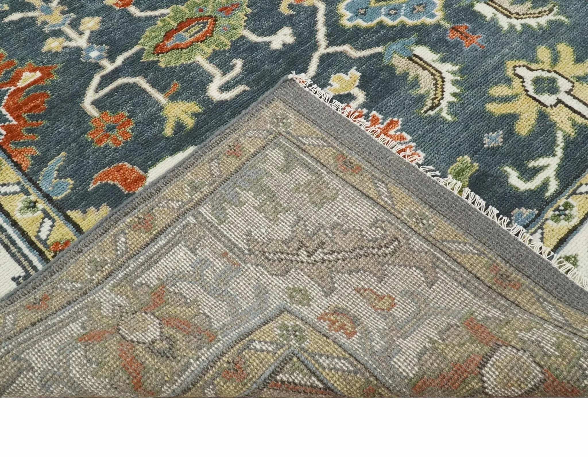 Hand Knotted 5x8, 6x9, 8x10, 9x12, 10x14 and 12x15 Teal, Blue and Ivory Traditional Persian Oushak Wool Rug | TRDCP726 - The Rug Decor