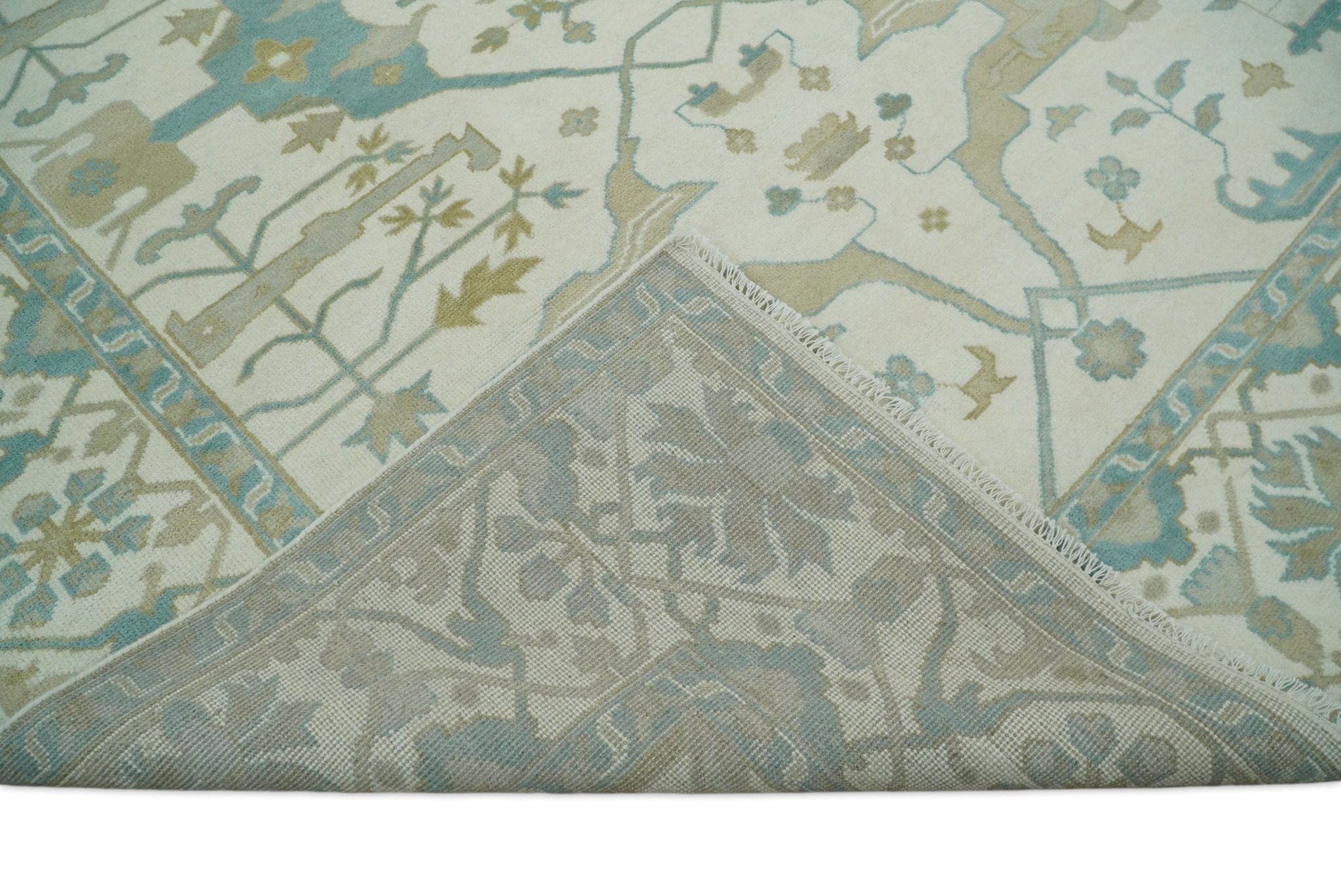 Hand Knotted 6x9, 8x10, 9x12,10x14 and 12x15 Oriental Oushak Ivory and Light Blue Wool Area Rug | TRDCP112 - The Rug Decor