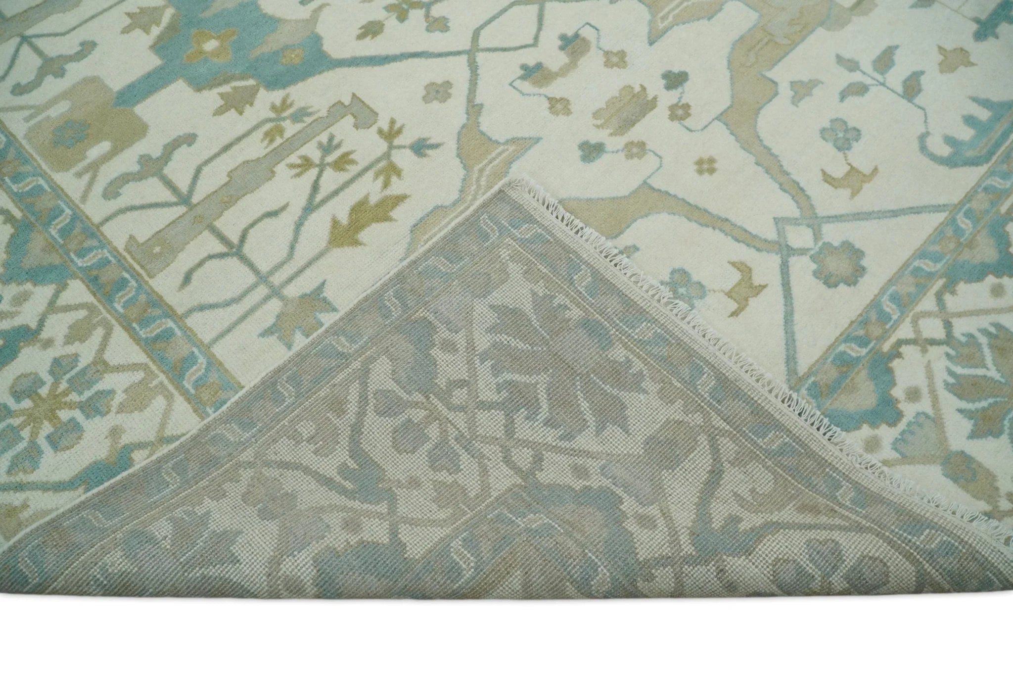 Hand Knotted 6x9, 8x10, 9x12,10x14 and 12x15 Oriental Oushak Ivory and Light Blue Wool Area Rug | TRDCP112 - The Rug Decor