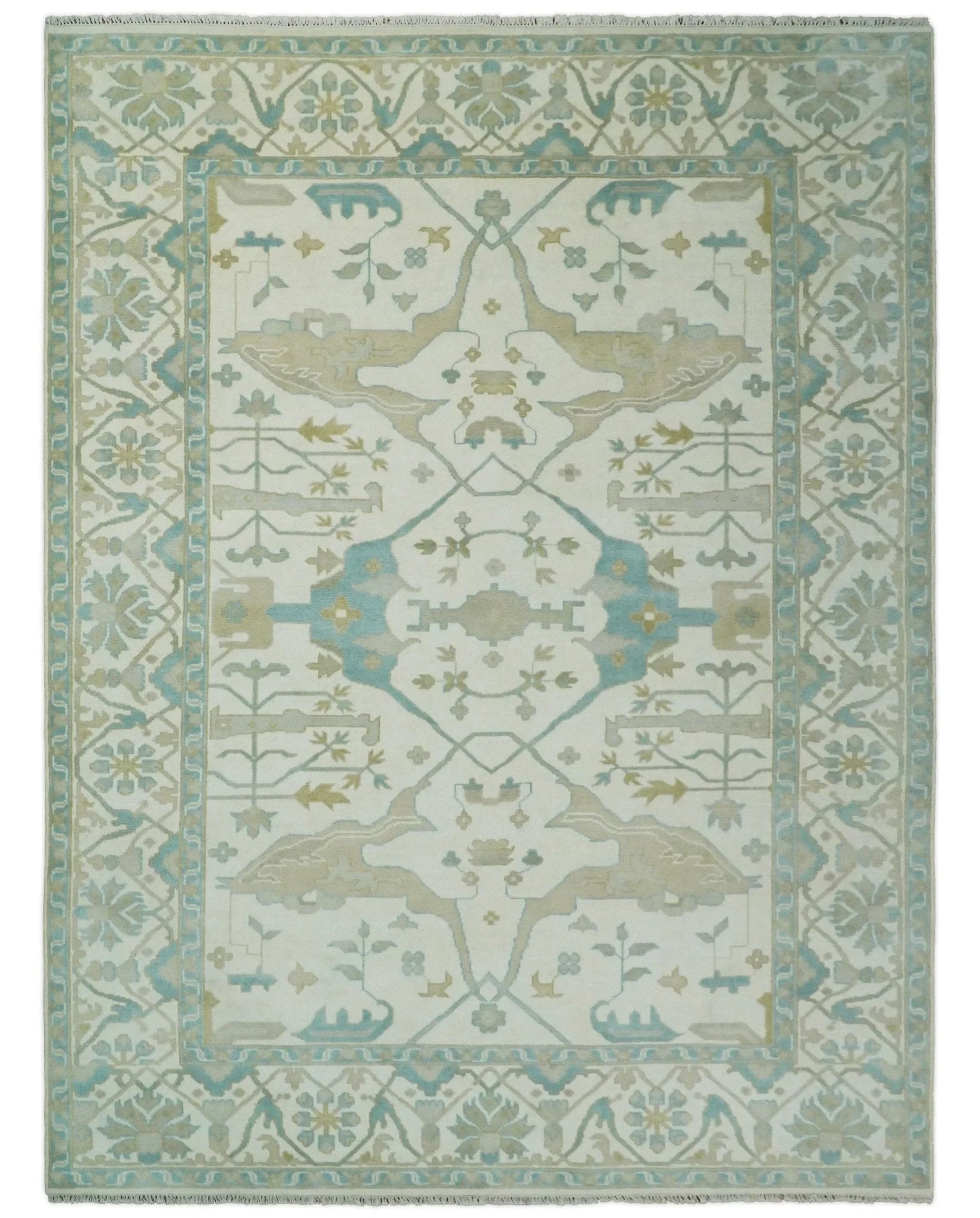 Hand Knotted 6x9, 8x10, 9x12,10x14 and 12x15 Oriental Oushak Ivory and Light Blue Wool Area Rug | TRDCP112 - The Rug Decor