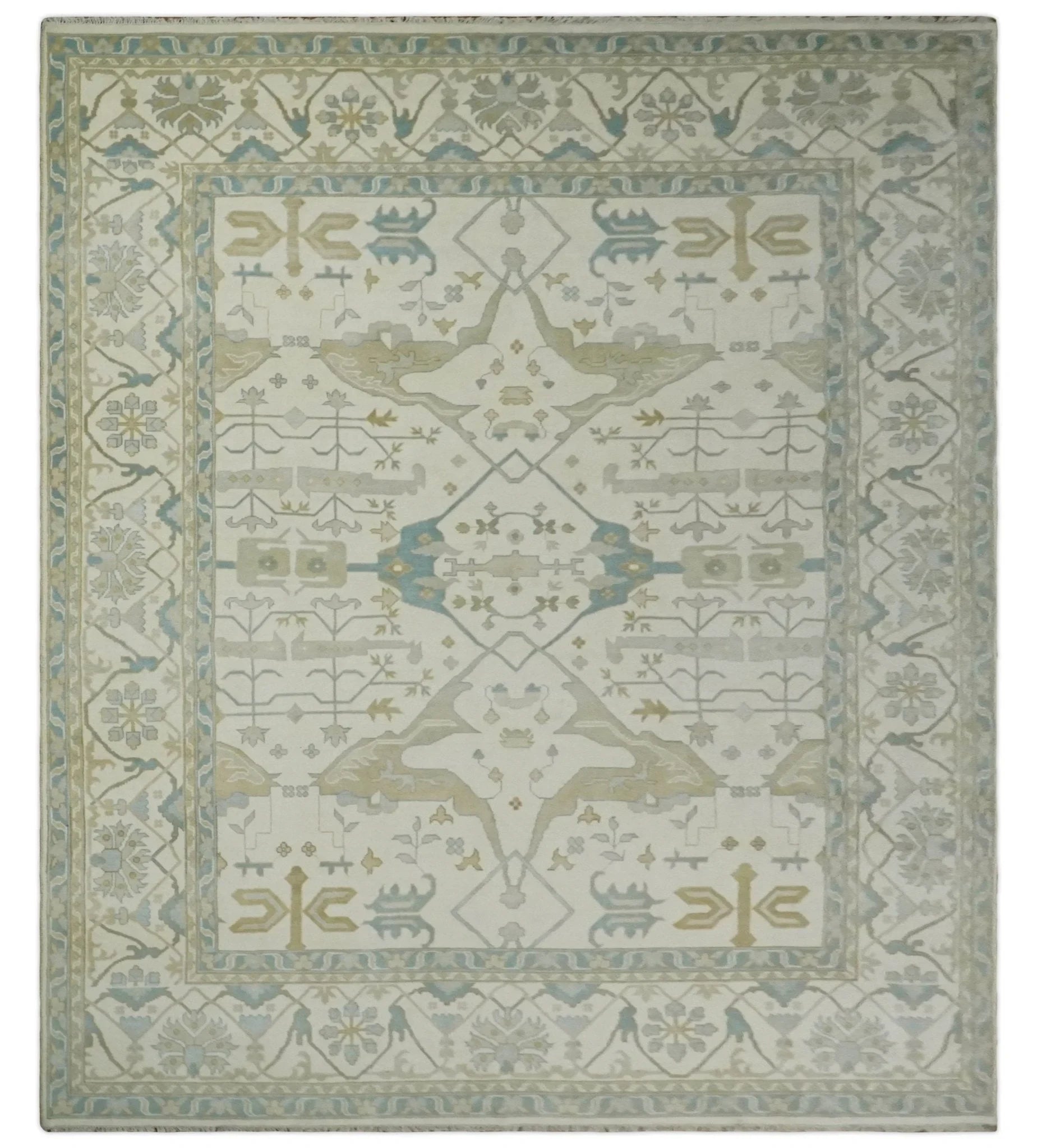 Hand Knotted 6x9, 8x10, 9x12,10x14 and 12x15 Oriental Oushak Ivory and Light Blue Wool Area Rug | TRDCP112 - The Rug Decor