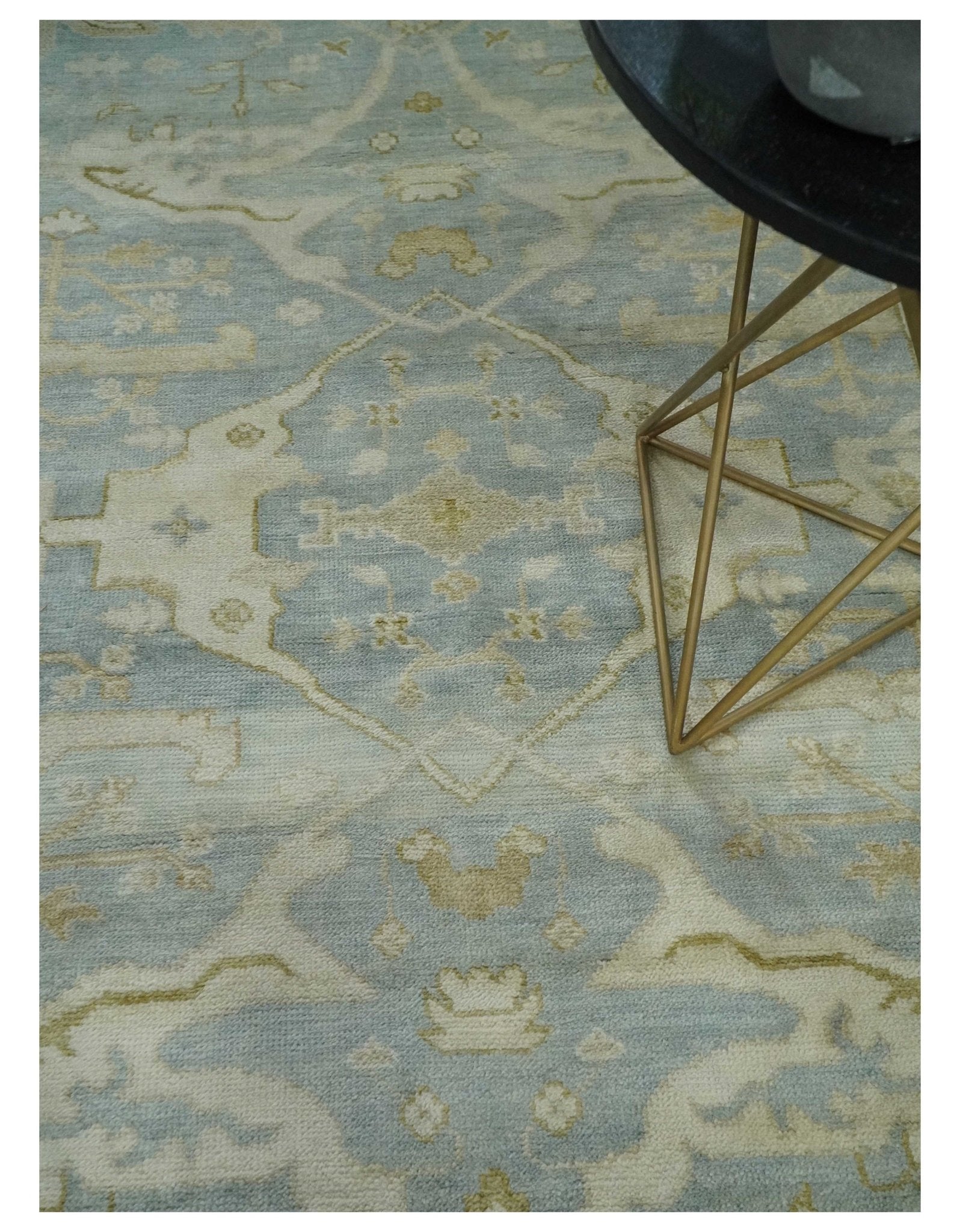 Hand Knotted 6x9 Oriental Oushak Turkish Style Silver and Beige Wool Area Rug