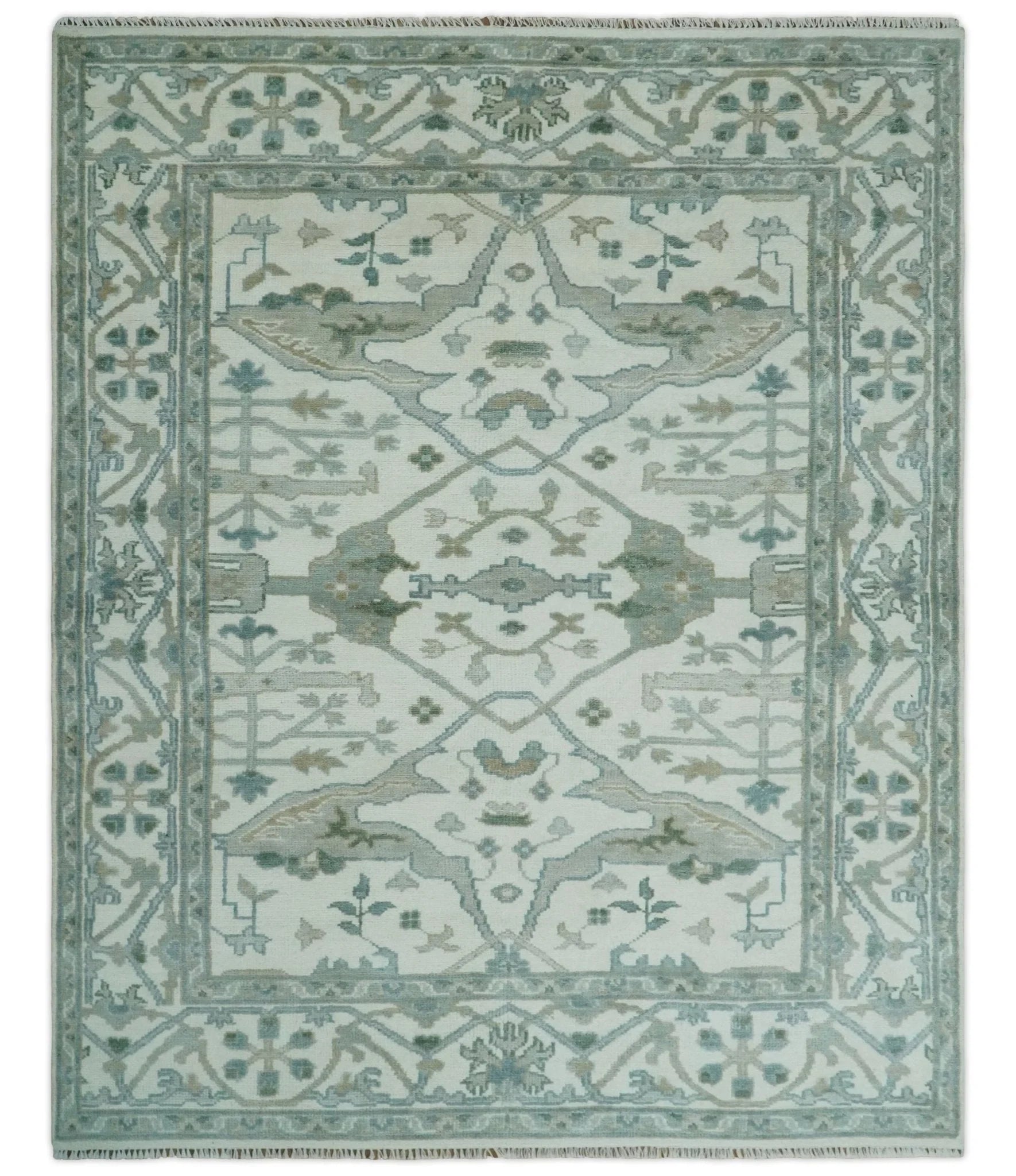 Hand Knotted 8x10, 9x12, 10x14 and 12x15 Oriental Oushak Ivory and Blue Wool Area Rug | TRDCP1113 - The Rug Decor