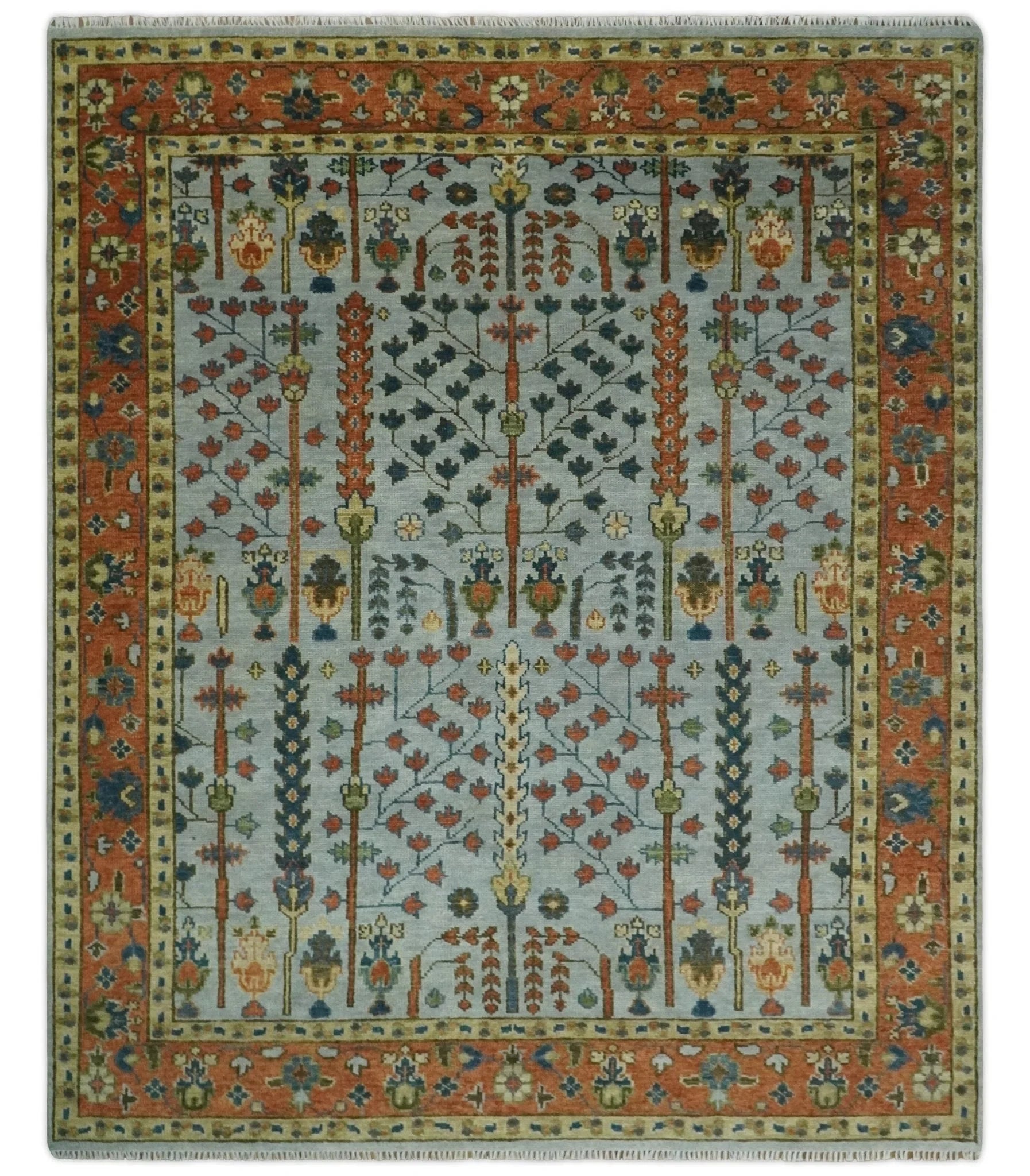 Hand Knotted 8x10, 9x12, 10x14 and 12x15 Rust and Blue Traditional Turkish Vintage Heriz Serapi Wool Rug | TRDCP204 - The Rug Decor