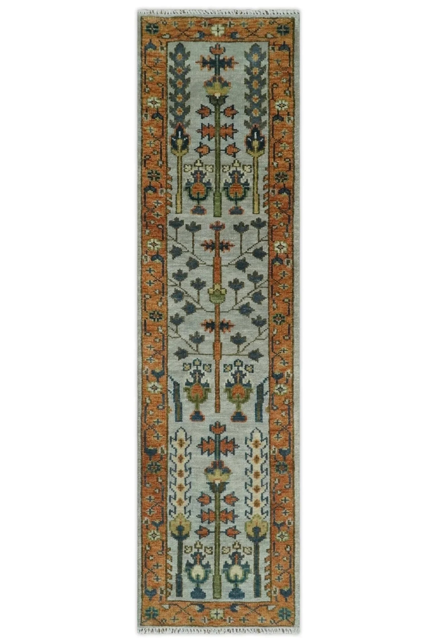 Hand Knotted Rust and Blue Traditional Turkish Vintage Multi Size Wool Rug - The Mayfair Hall