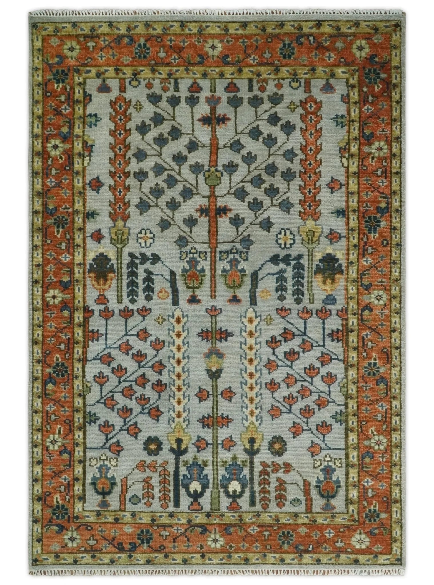 Hand Knotted 8x10, 9x12, 10x14 and 12x15 Rust and Blue Traditional Turkish Vintage Heriz Serapi Wool Rug | TRDCP204 - The Rug Decor