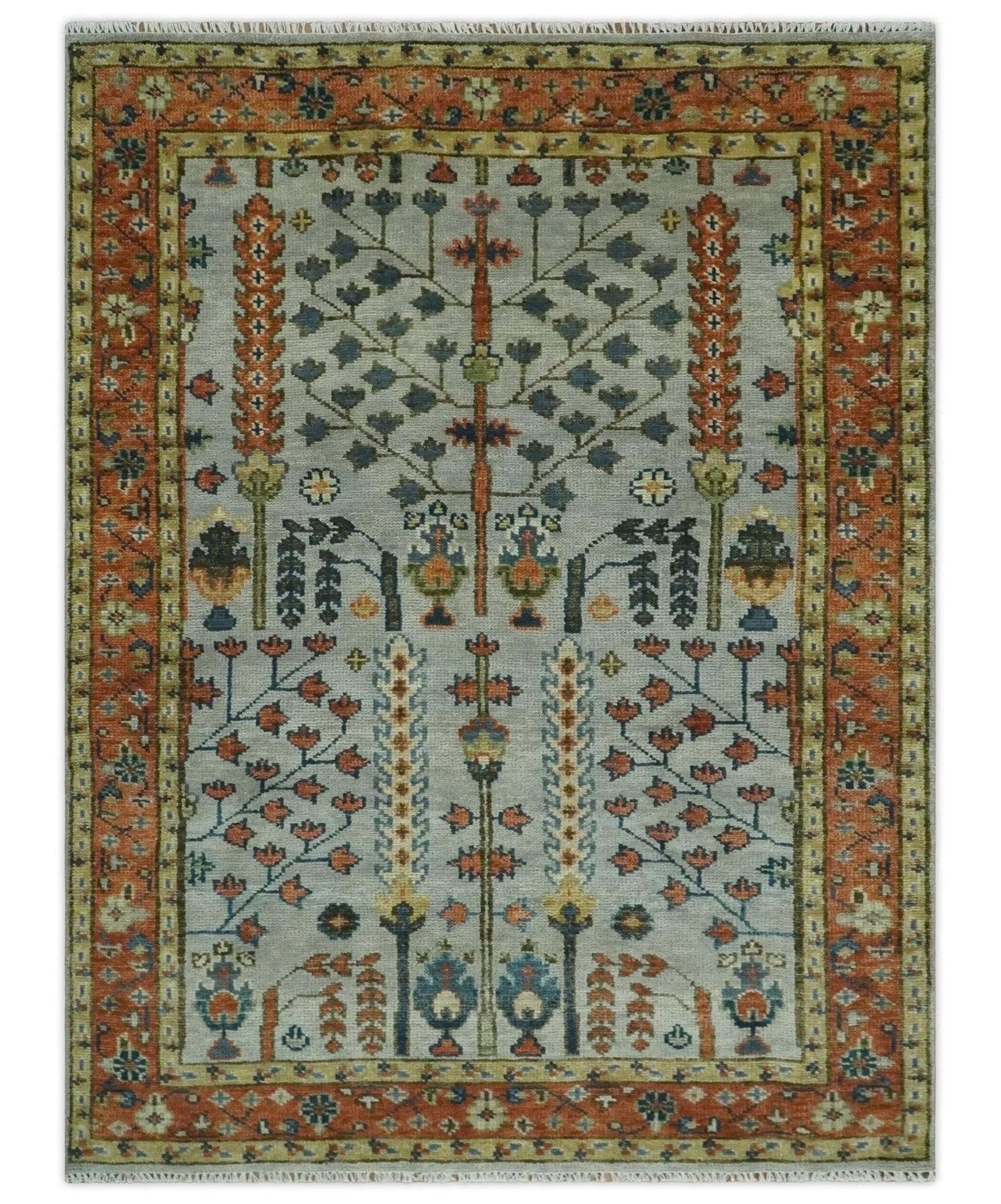 Hand Knotted 8x10, 9x12, 10x14 and 12x15 Rust and Blue Traditional Turkish Vintage Heriz Serapi Wool Rug | TRDCP204 - The Rug Decor