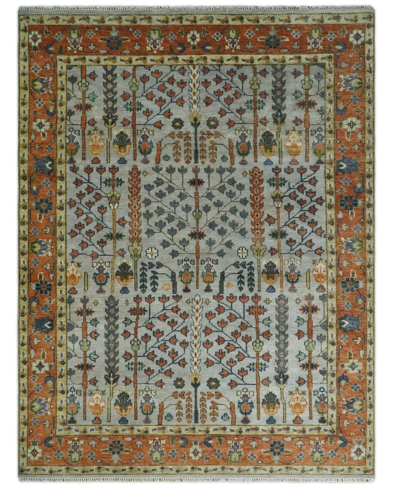Hand Knotted 8x10, 9x12, 10x14 and 12x15 Rust and Blue Traditional Turkish Vintage Heriz Serapi Wool Rug | TRDCP204 - The Rug Decor