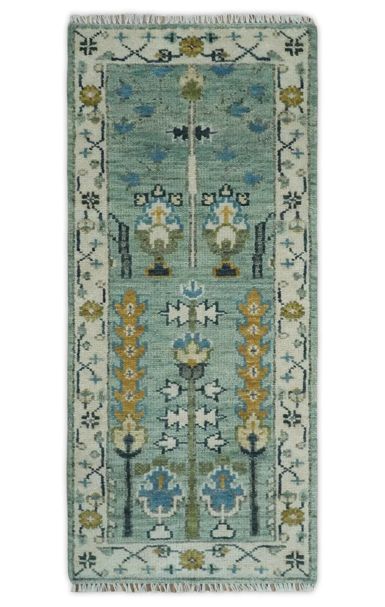 Hand Knotted Traditional Blue and Ivory Antique Oushak Custom Made Wool Area Rug