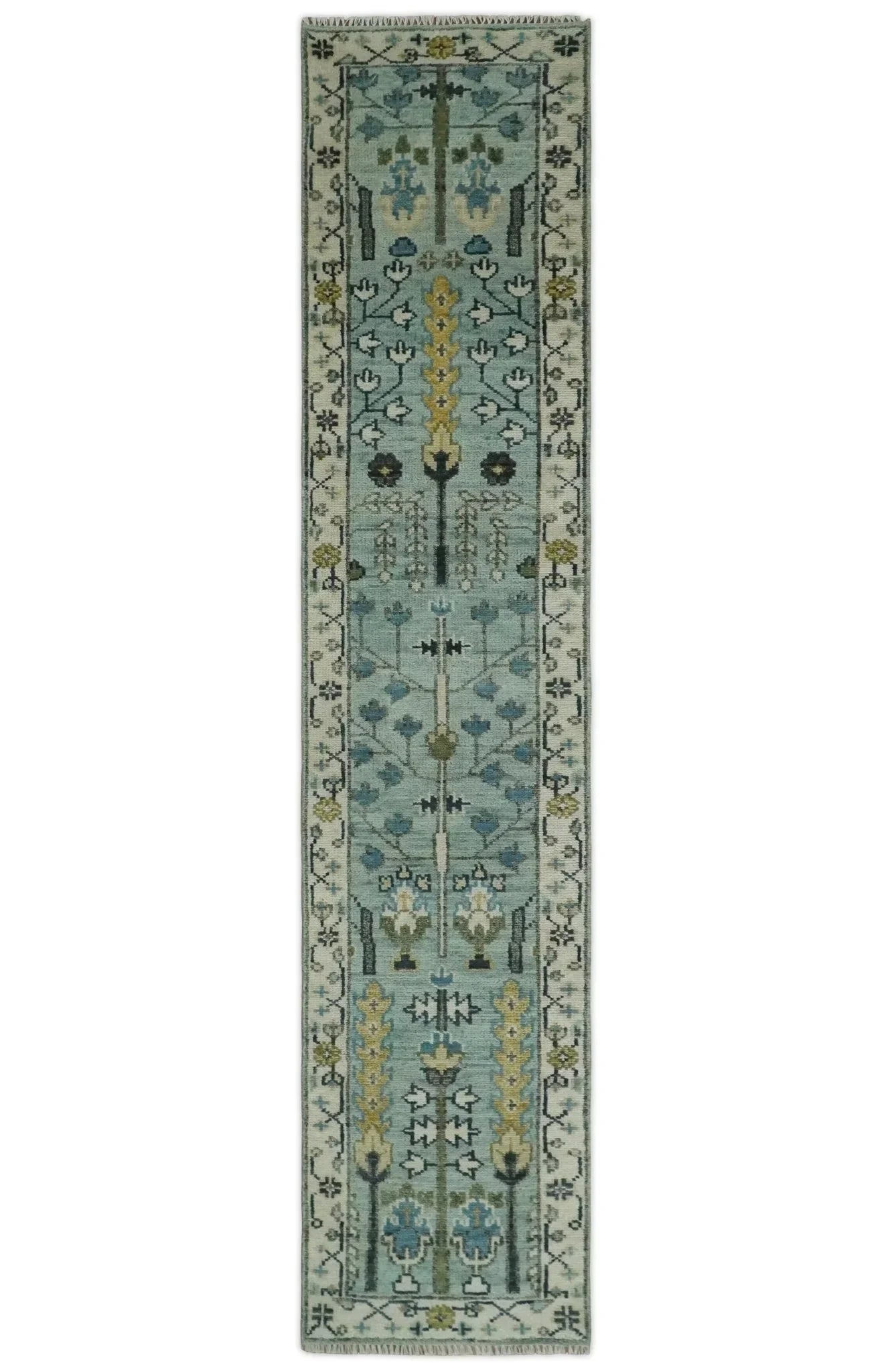 Hand Knotted Traditional Blue and Ivory Antique Oushak Custom Made Wool Area Rug