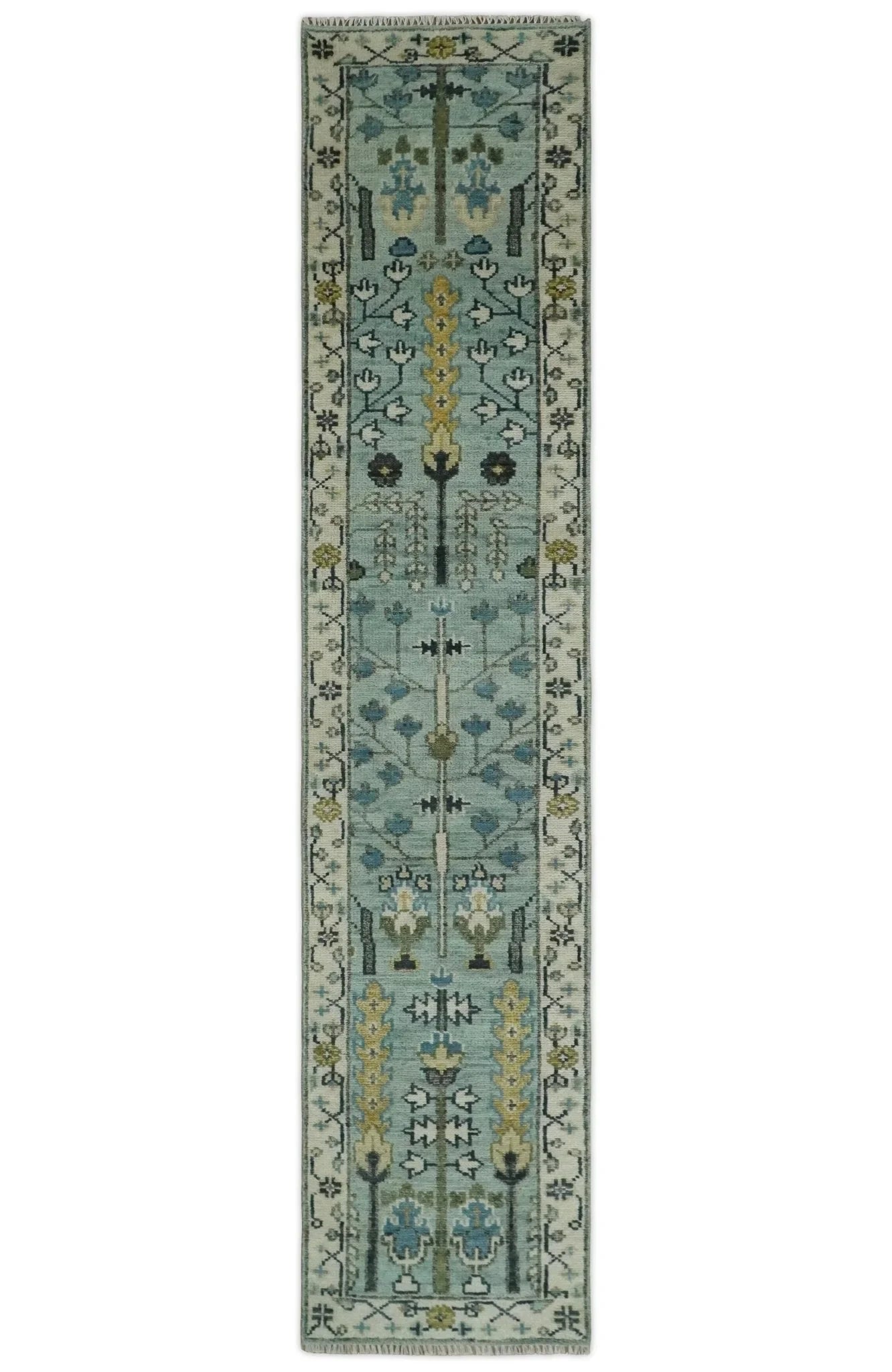 Hand Knotted 8x10, 9x12, 10x14, Wool Traditional Blue and Ivory Vintage Antique Oushak Wool Area Rug | TRDCP563 - The Rug Decor