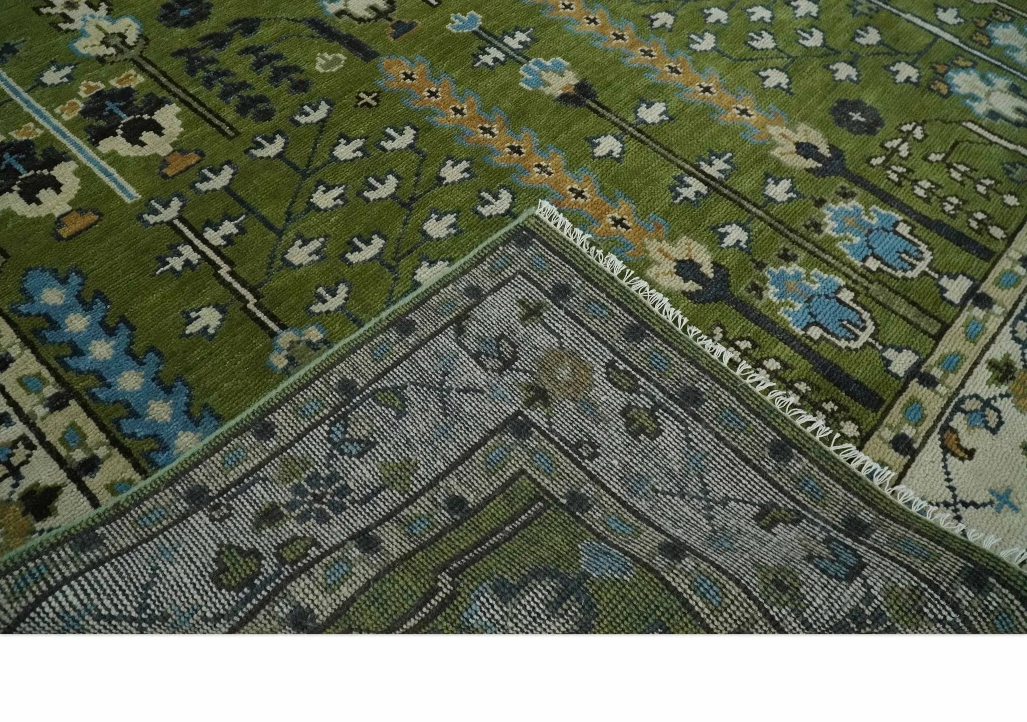 Hand Knotted 8x10, 9x12 Royal Green and Ivory Traditional Turkish Style Tree Of Life Wool Area Rug - The Rug Decor