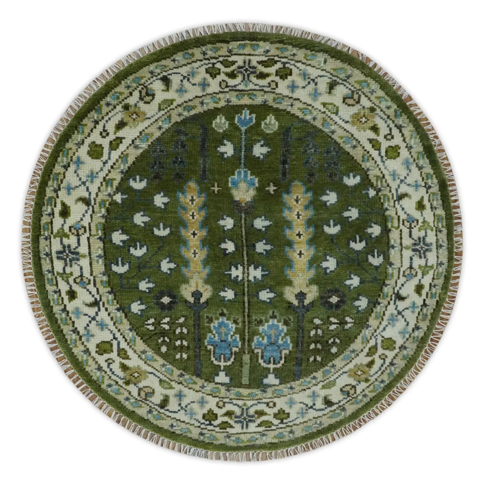 Hand Knotted Royal Green and Ivory Traditional Turkish Style Tree Of Life Multi Size Wool Area Rug - The Mayfair Hall