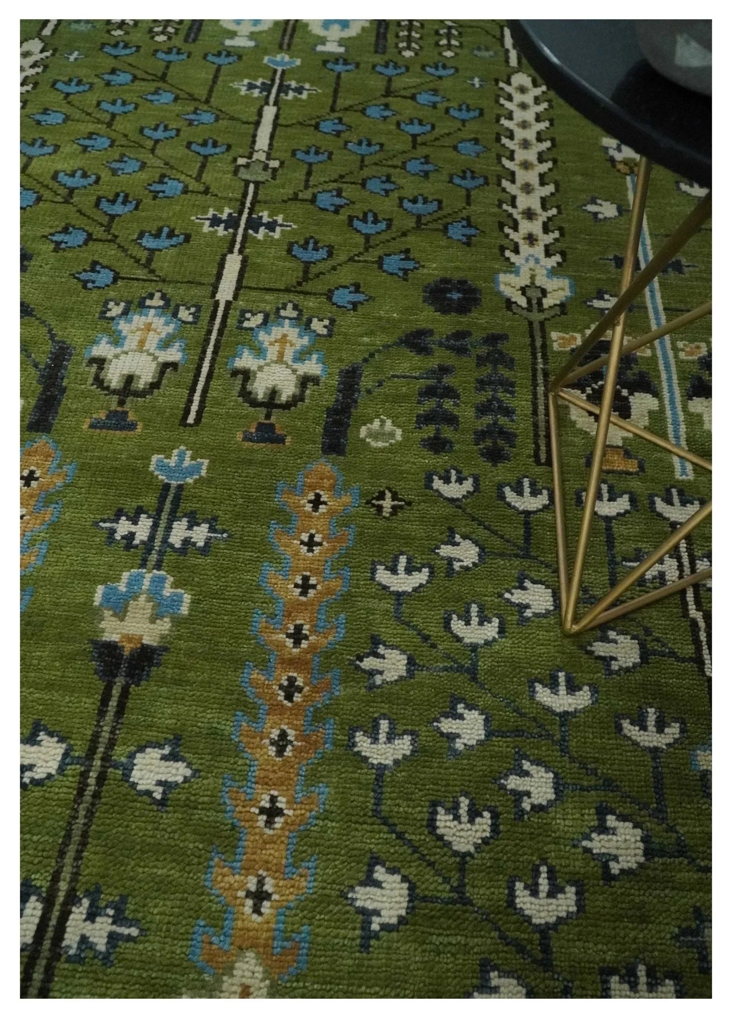 Hand Knotted Royal Green and Ivory Traditional Turkish Style Tree Of Life Multi Size Wool Area Rug - The Mayfair Hall