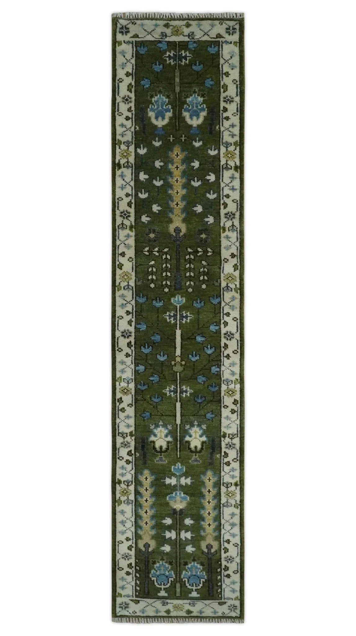 Hand Knotted Royal Green and Ivory Traditional Turkish Style Tree Of Life Multi Size Wool Area Rug - The Mayfair Hall