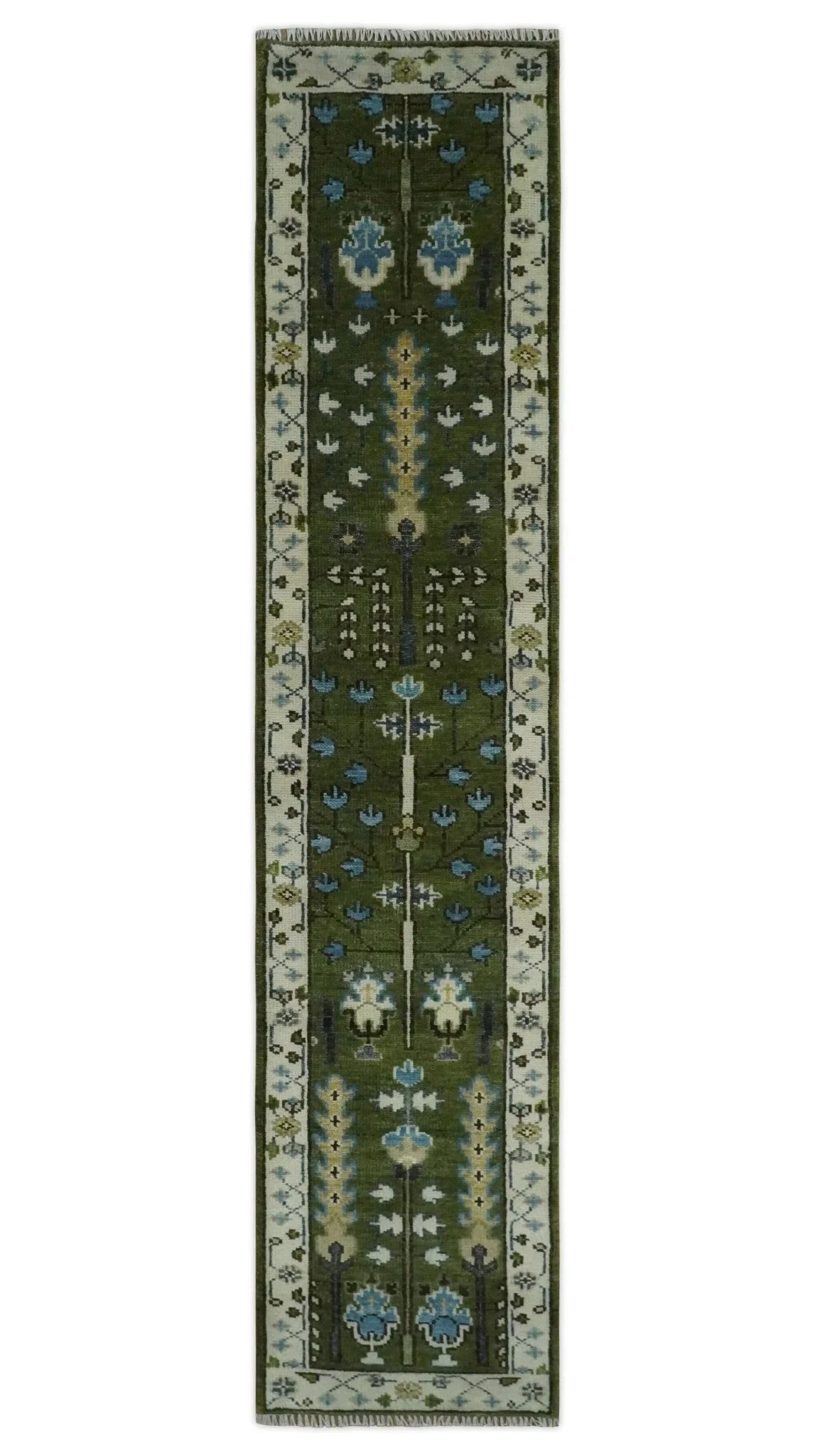Hand Knotted 8x10, 9x12 Royal Green and Ivory Traditional Turkish Style Tree Of Life Wool Area Rug - The Rug Decor