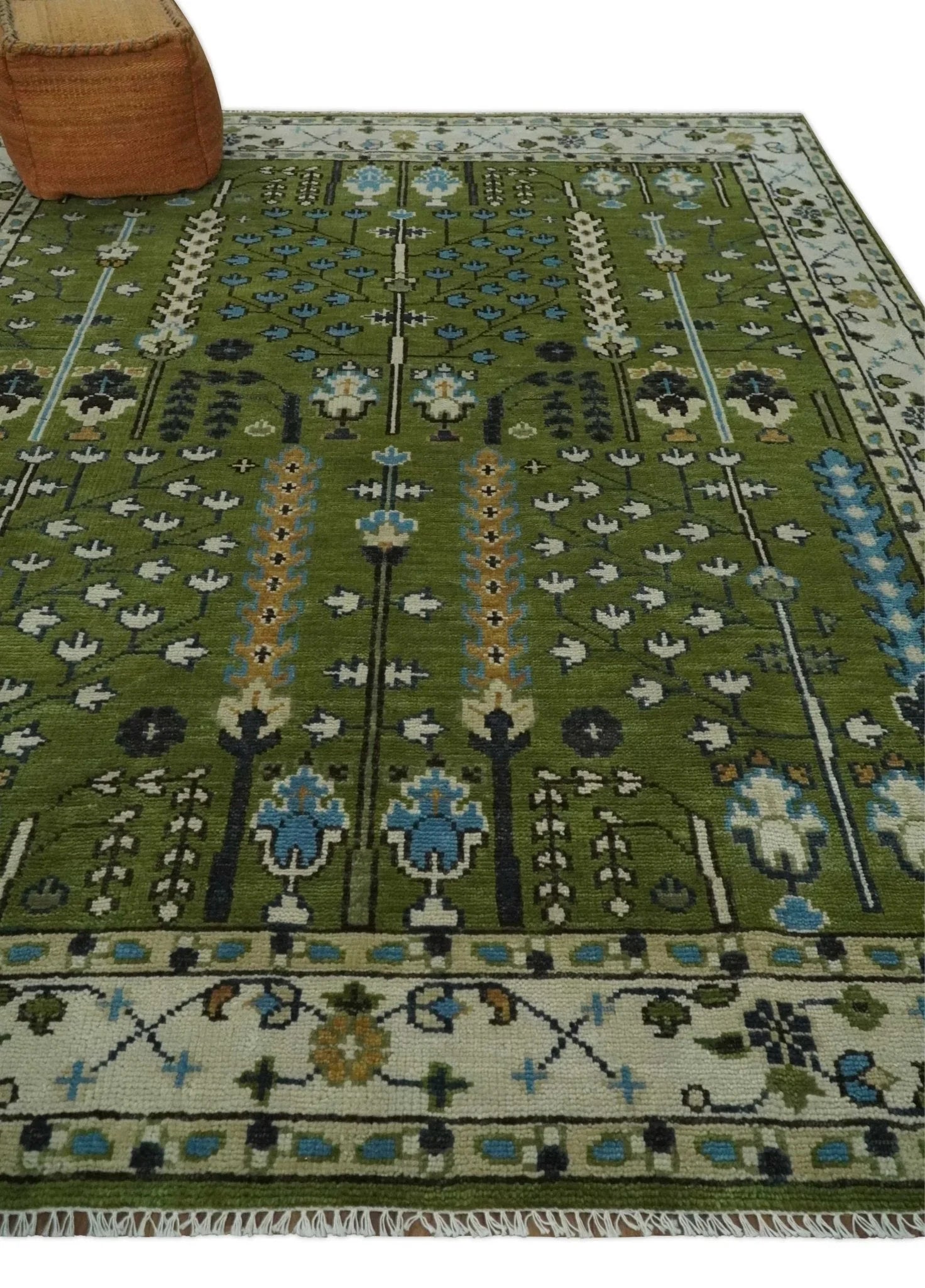 Hand Knotted Royal Green and Ivory Traditional Turkish Style Tree Of Life Multi Size Wool Area Rug - The Mayfair Hall