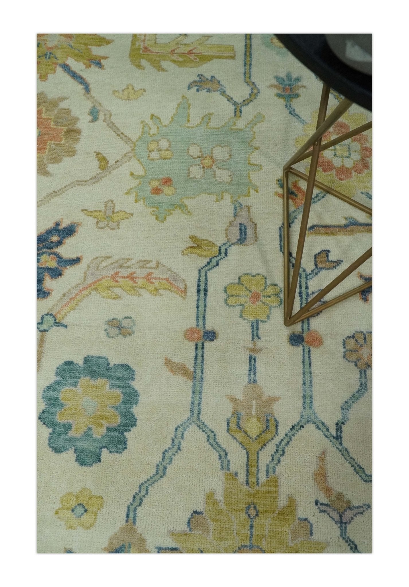 Hand Knotted 9x12 Ivory and Blue Traditional Vintage Persian Style Wool Rug | TRDCP812912