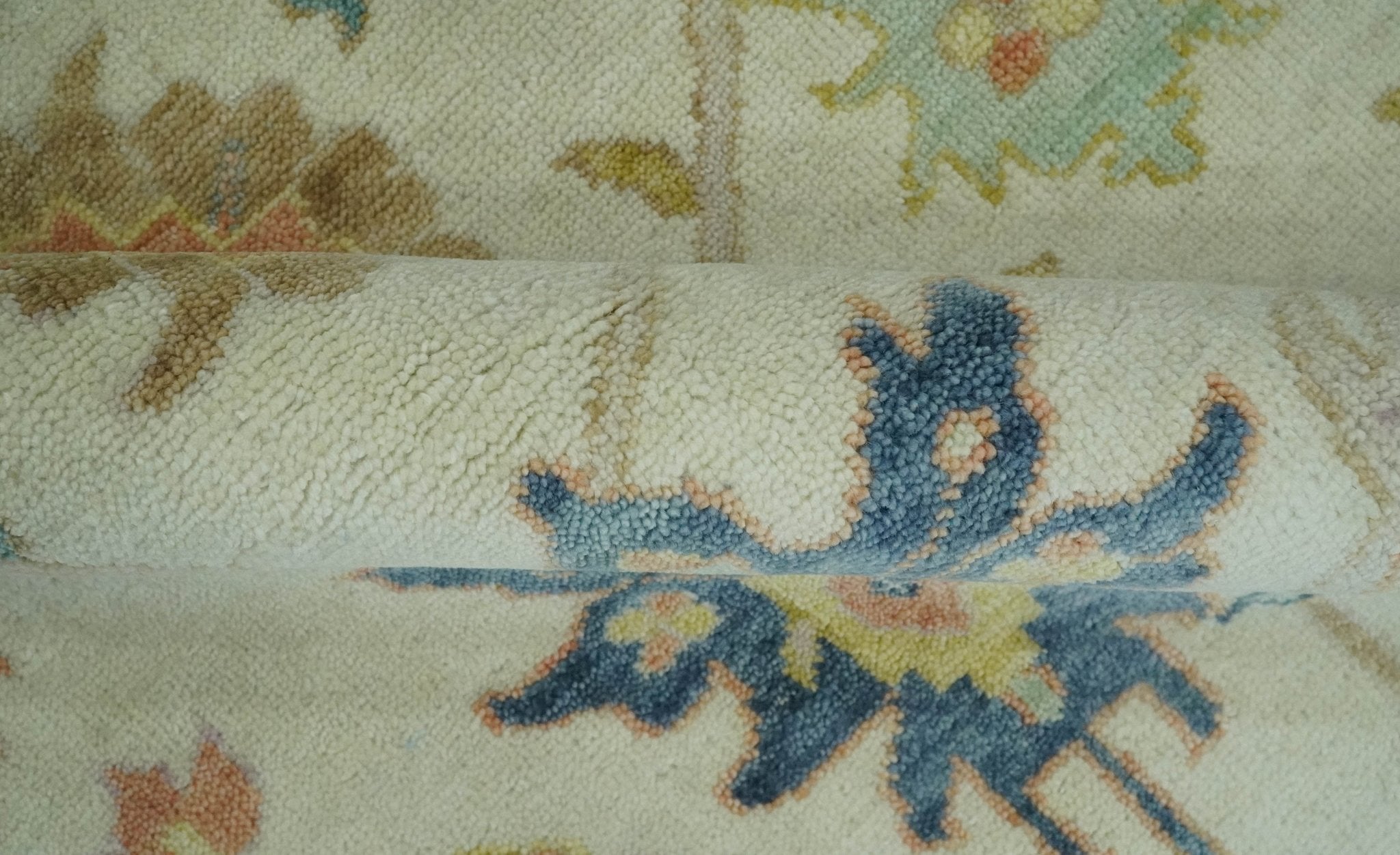 Hand Knotted 9x12 Ivory and Blue Traditional Vintage Persian Style Wool Rug | TRDCP812912