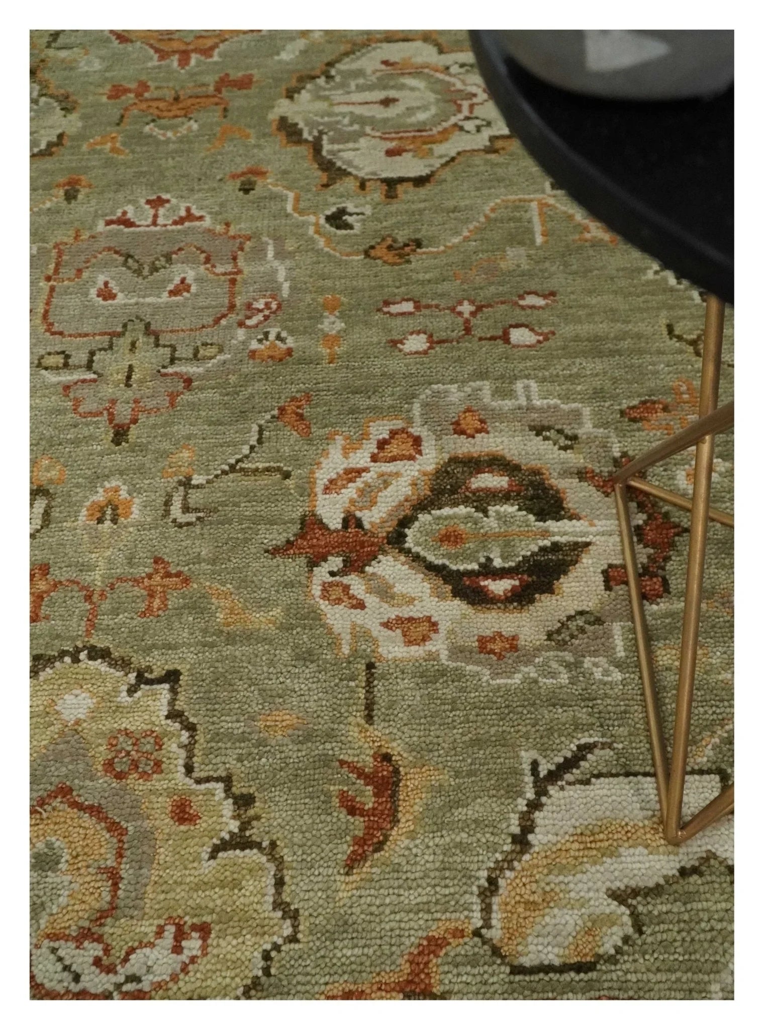 Hand Knotted Antique Moss Brown and Beige Traditional Persian Vintage Oushak Wool Rug | TRDCP707 - The Rug Decor