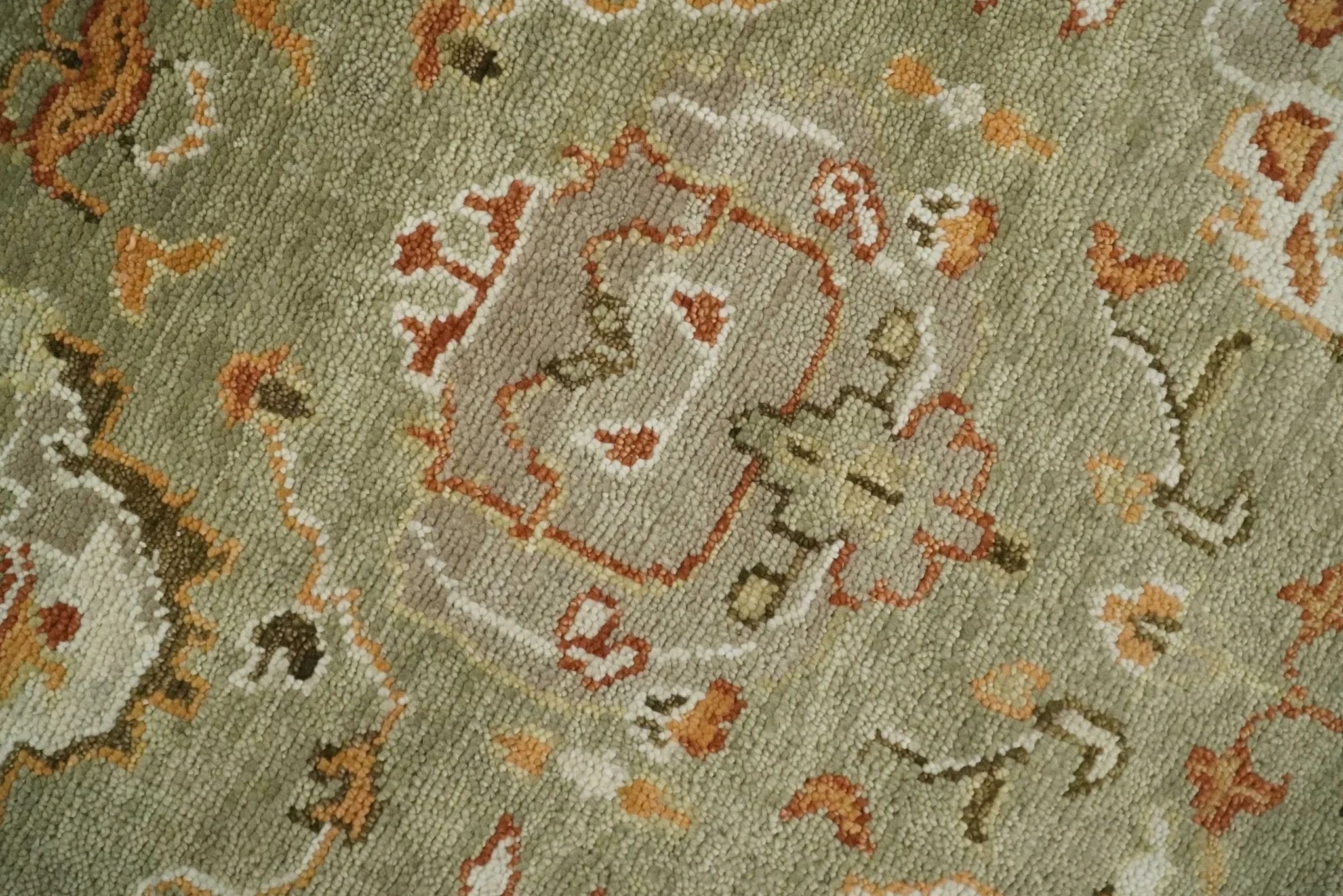 Hand Knotted Antique Moss Brown and Beige Traditional Persian Vintage Oushak Wool Rug | TRDCP707 - The Rug Decor