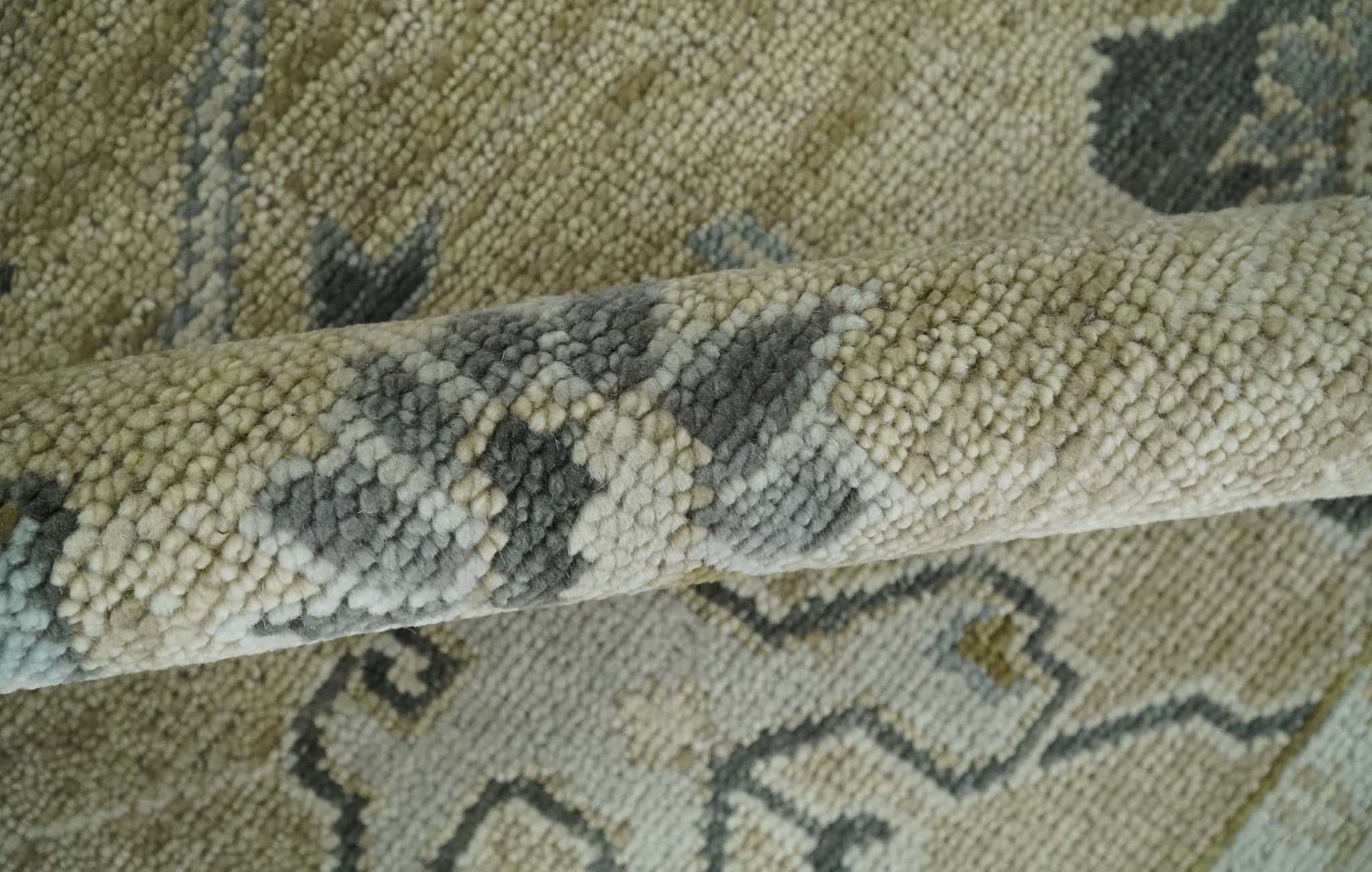 Hand Knotted Antique Oushak Olive and Beige Traditional Oushak Multi Size Wool Area Rug
