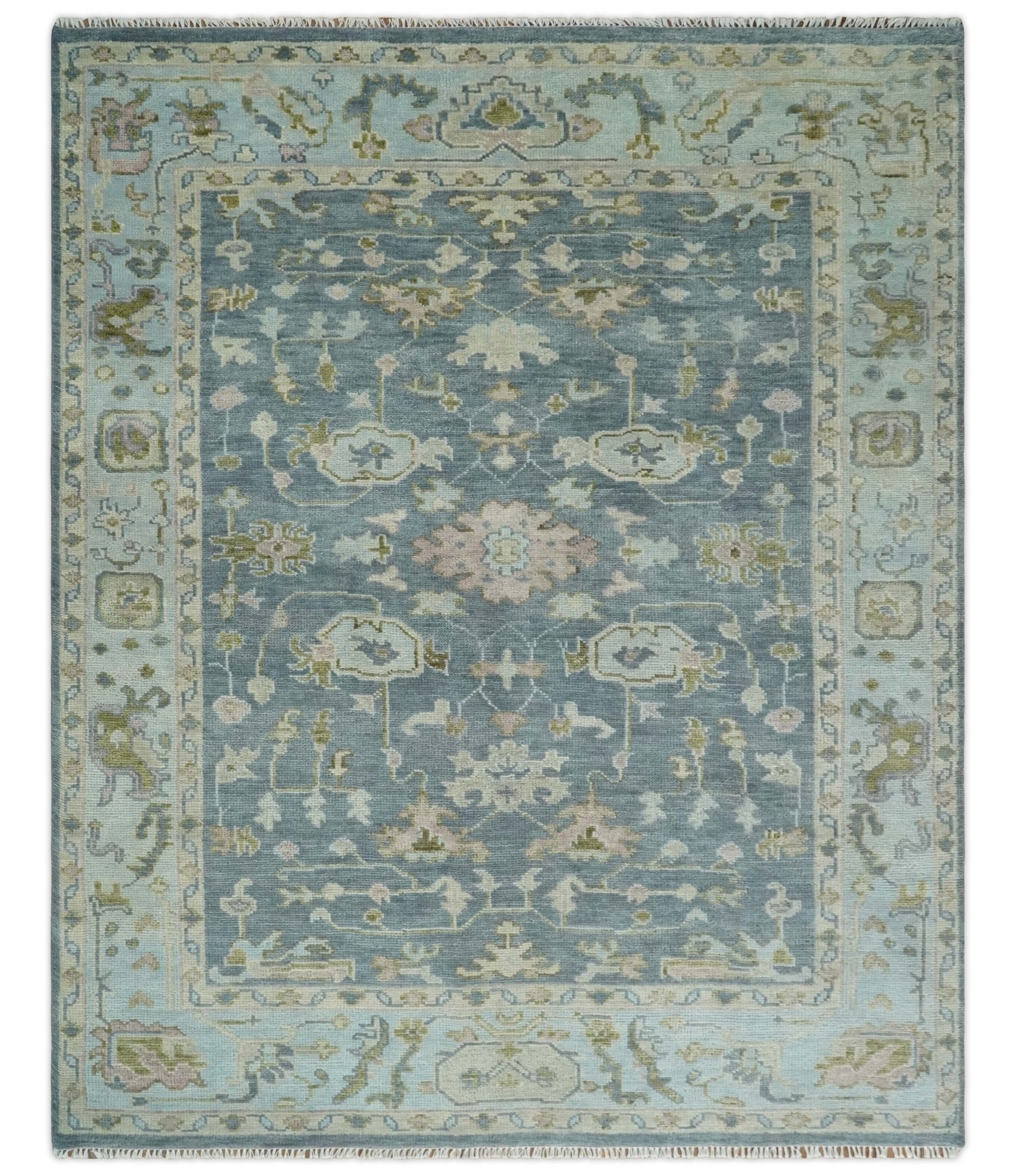 Hand Knotted Antique Oushak 5x8, 6x9, 8x10, 9x12, 10x14 and 12x15 Gray, Blue and Beige Traditional Persian Oushak Wool Rug | TRDCP973 - The Rug Decor