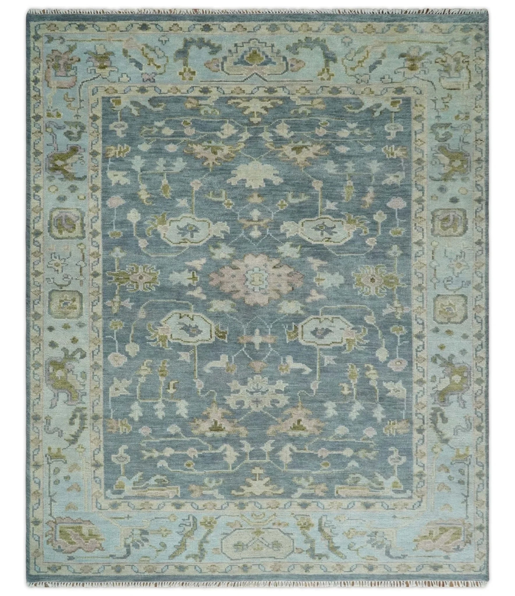 Hand Knotted Antique Oushak 5x8, 6x9, 8x10, 9x12, 10x14 and 12x15 Gray, Blue and Beige Traditional Persian Oushak Wool Rug | TRDCP973 - The Rug Decor