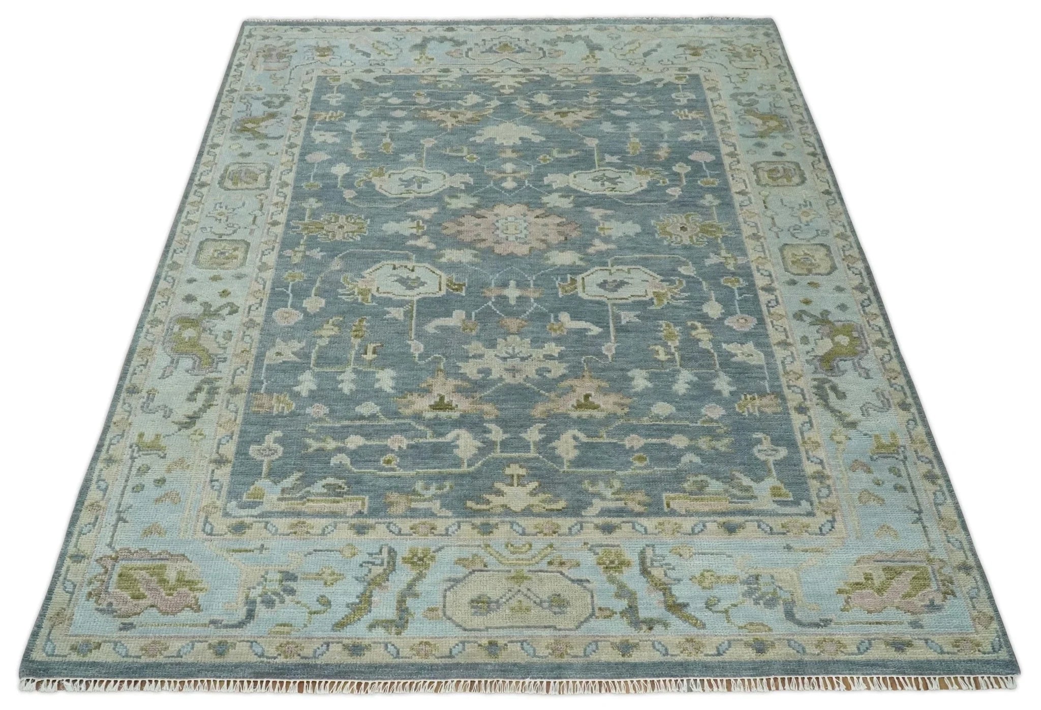 Hand Knotted Antique Oushak 5x8, 6x9, 8x10, 9x12, 10x14 and 12x15 Gray, Blue and Beige Traditional Persian Oushak Wool Rug | TRDCP973 - The Rug Decor