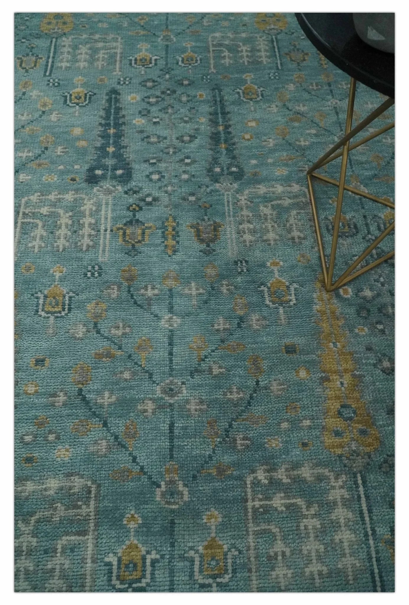 Hand Knotted Aqua and Beige Multi Size Traditional Turkish Tree of Life Wool Rug - The Rug Decor