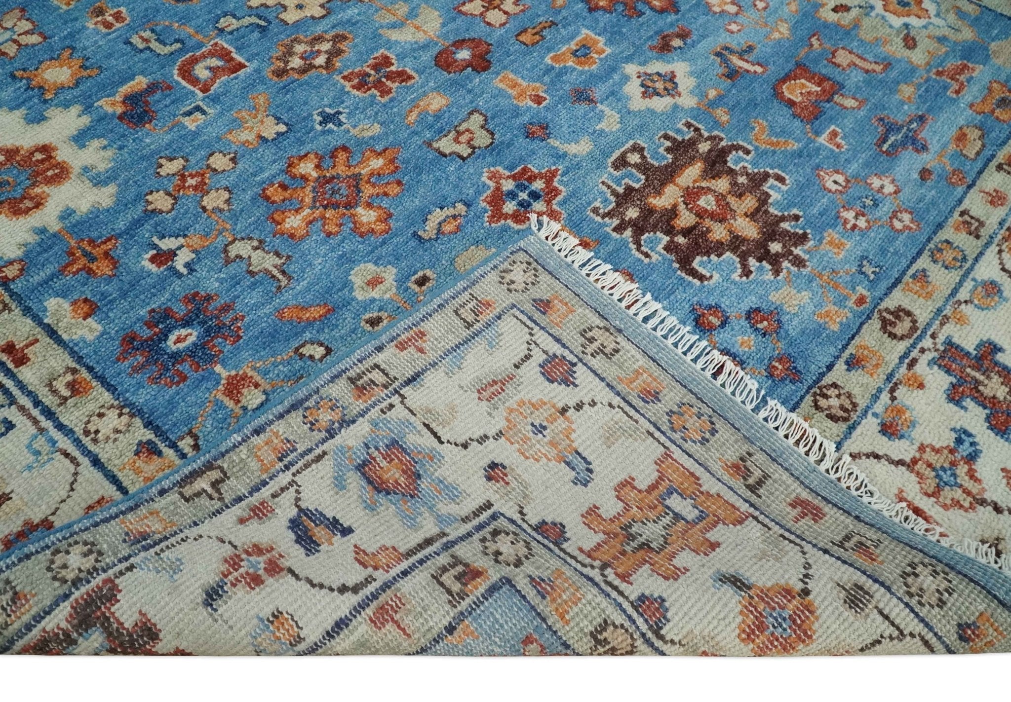 Hand Knotted Blue and Ivory Traditional Persian Turkish Oushak Wool Rug, 6x9, 8x10, 9x12, 10x14 and 12x15 | TRD2741 - The Rug Decor