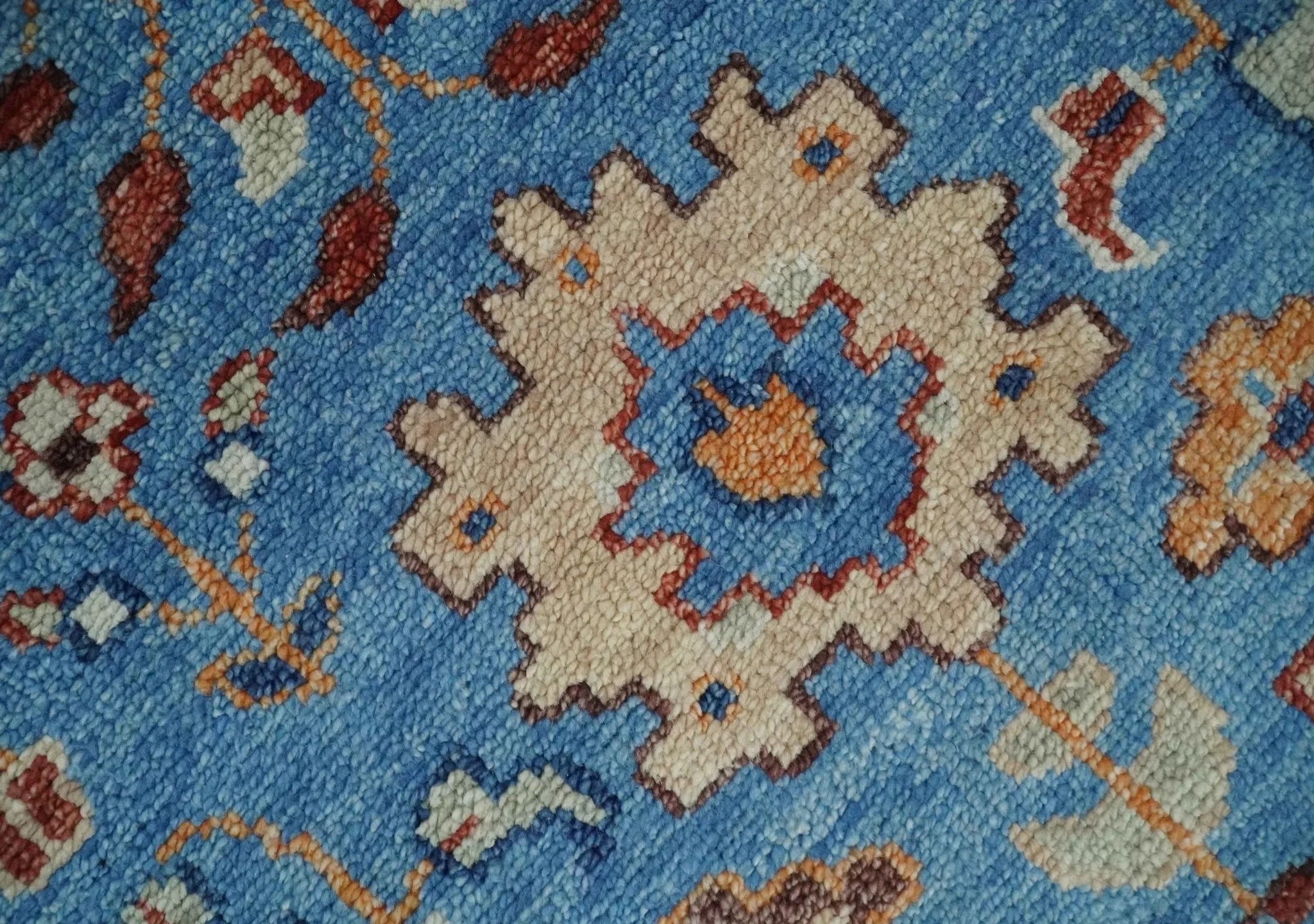 Hand Knotted Blue and Ivory Traditional Persian Turkish Oushak Wool Rug, 6x9, 8x10, 9x12, 10x14 and 12x15 | TRD2741 - The Rug Decor