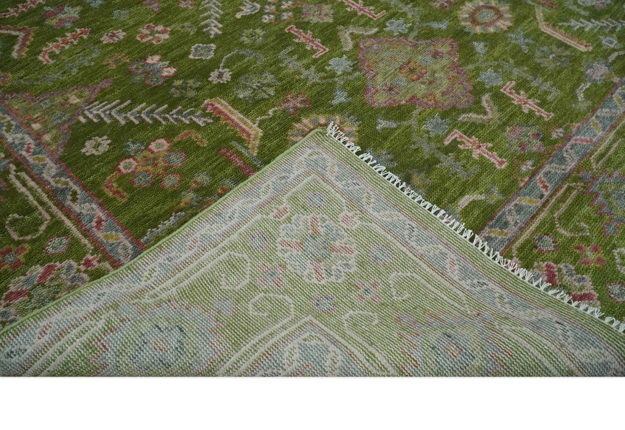 Hand Knotted Green and Silver Traditional Multi Size Antique Wool Area Rug - The Rug Decor