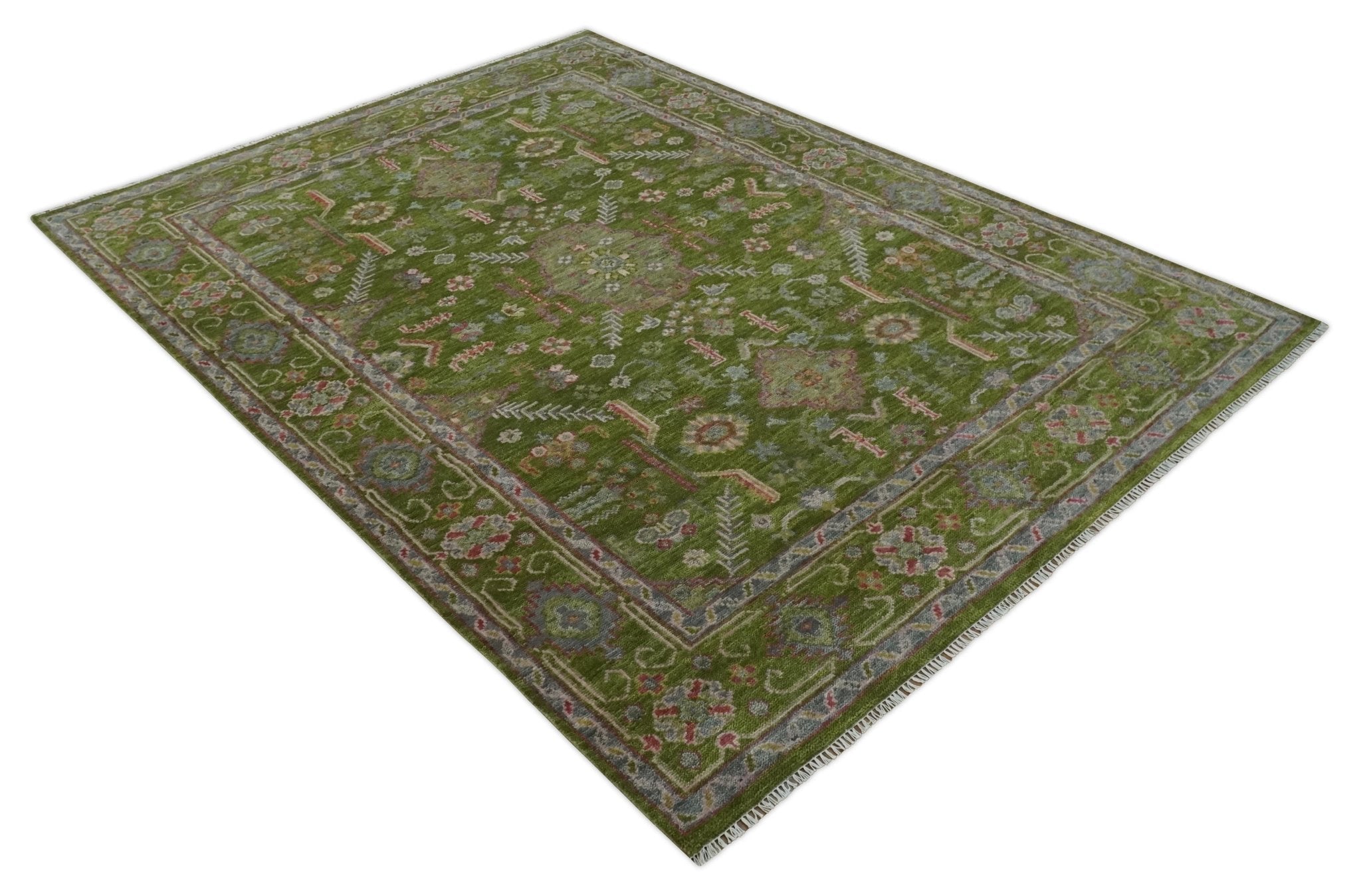 Hand Knotted Green and Silver Traditional Multi Size Antique Wool Area Rug - The Rug Decor