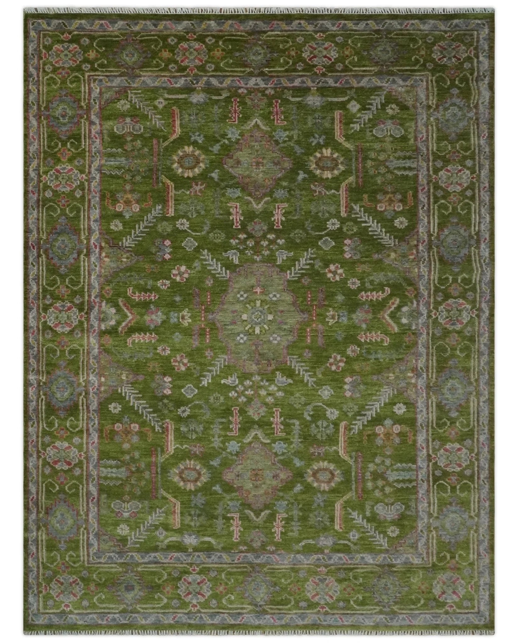 Hand Knotted Green and Silver Traditional Multi Size Antique Wool Area Rug - The Rug Decor