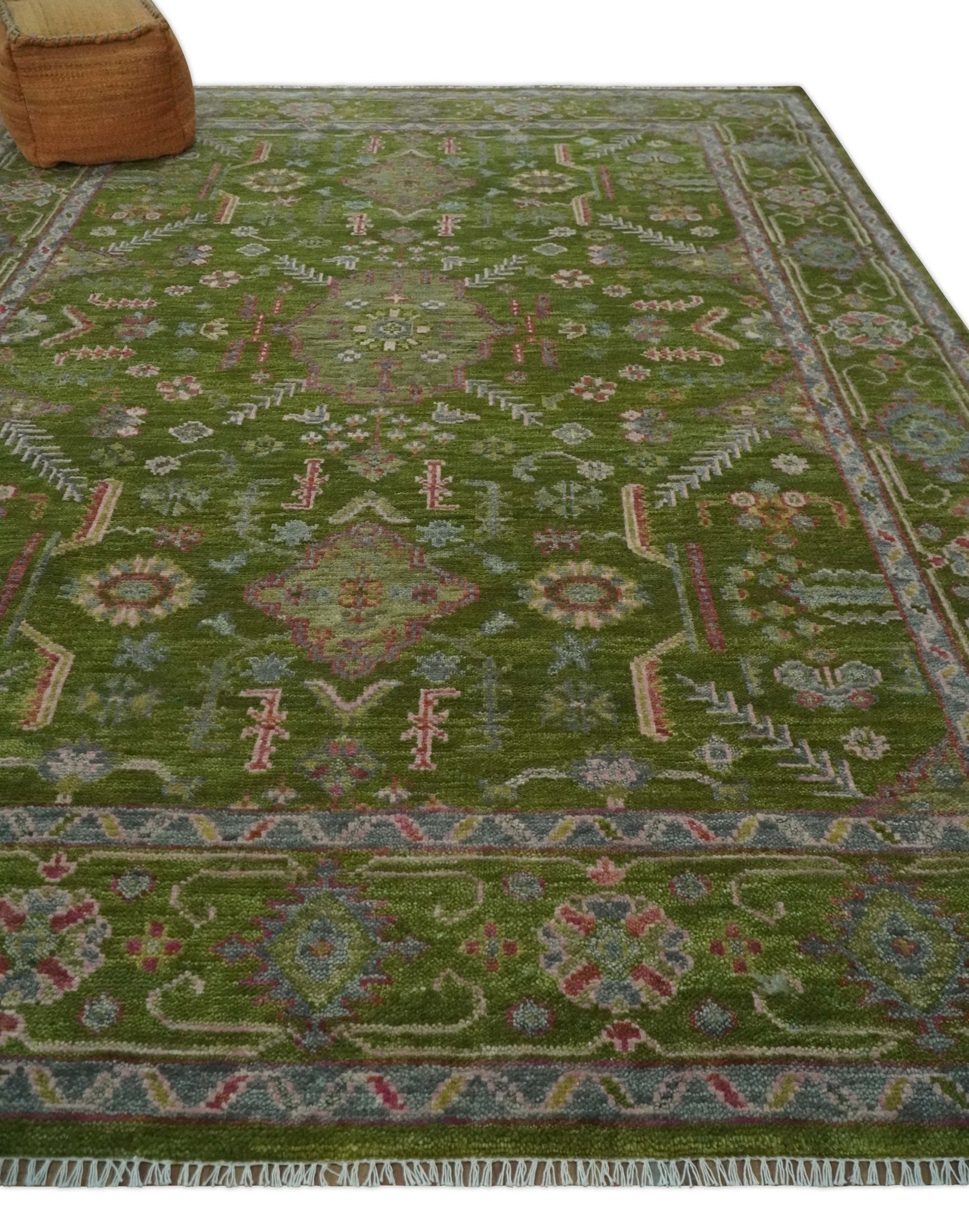 Hand Knotted Green and Silver Traditional Multi Size Antique Wool Area Rug - The Rug Decor