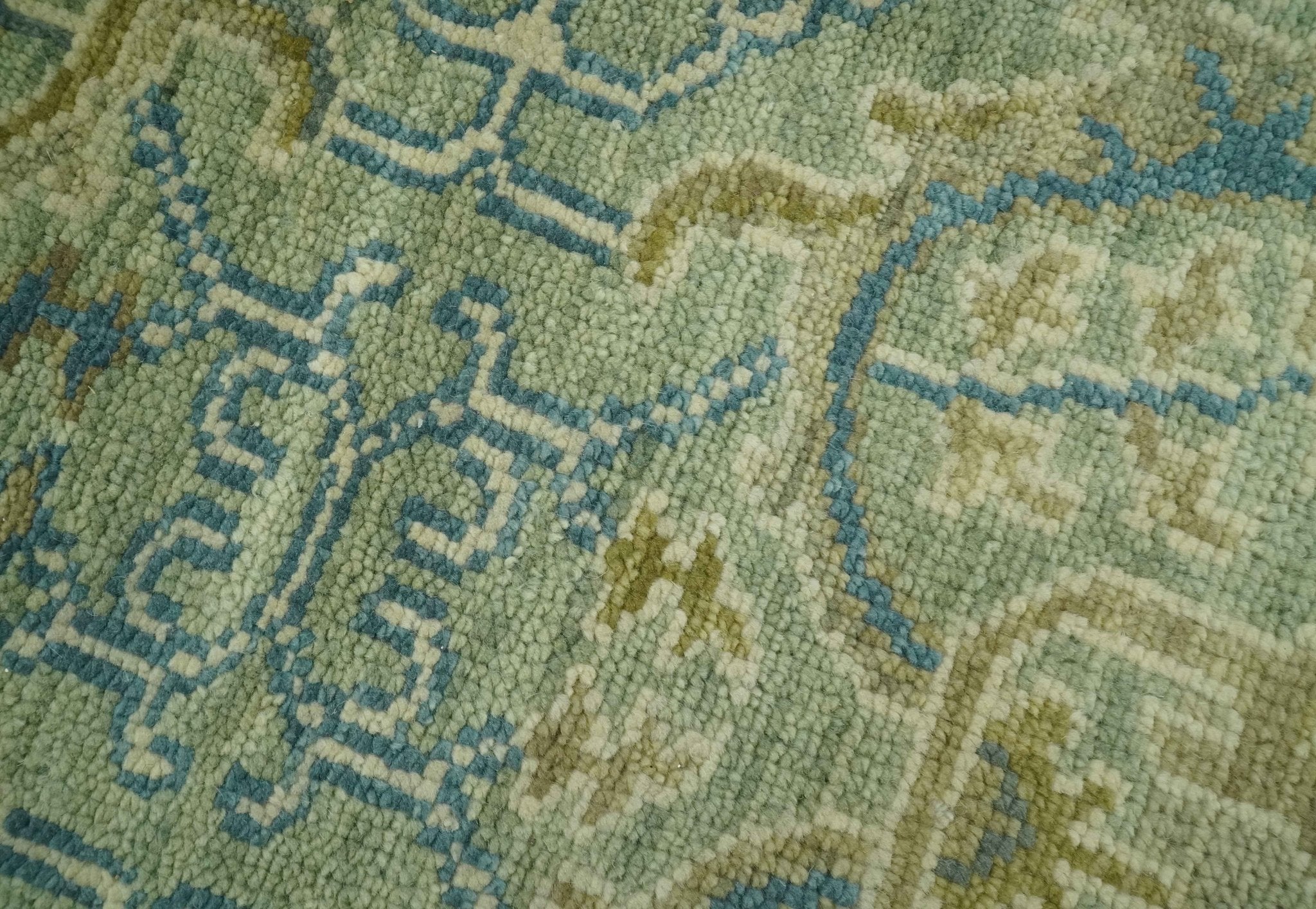 Hand Knotted Green, Olive and Teal Traditional Dragon Oushak Design 3x5 wool rug