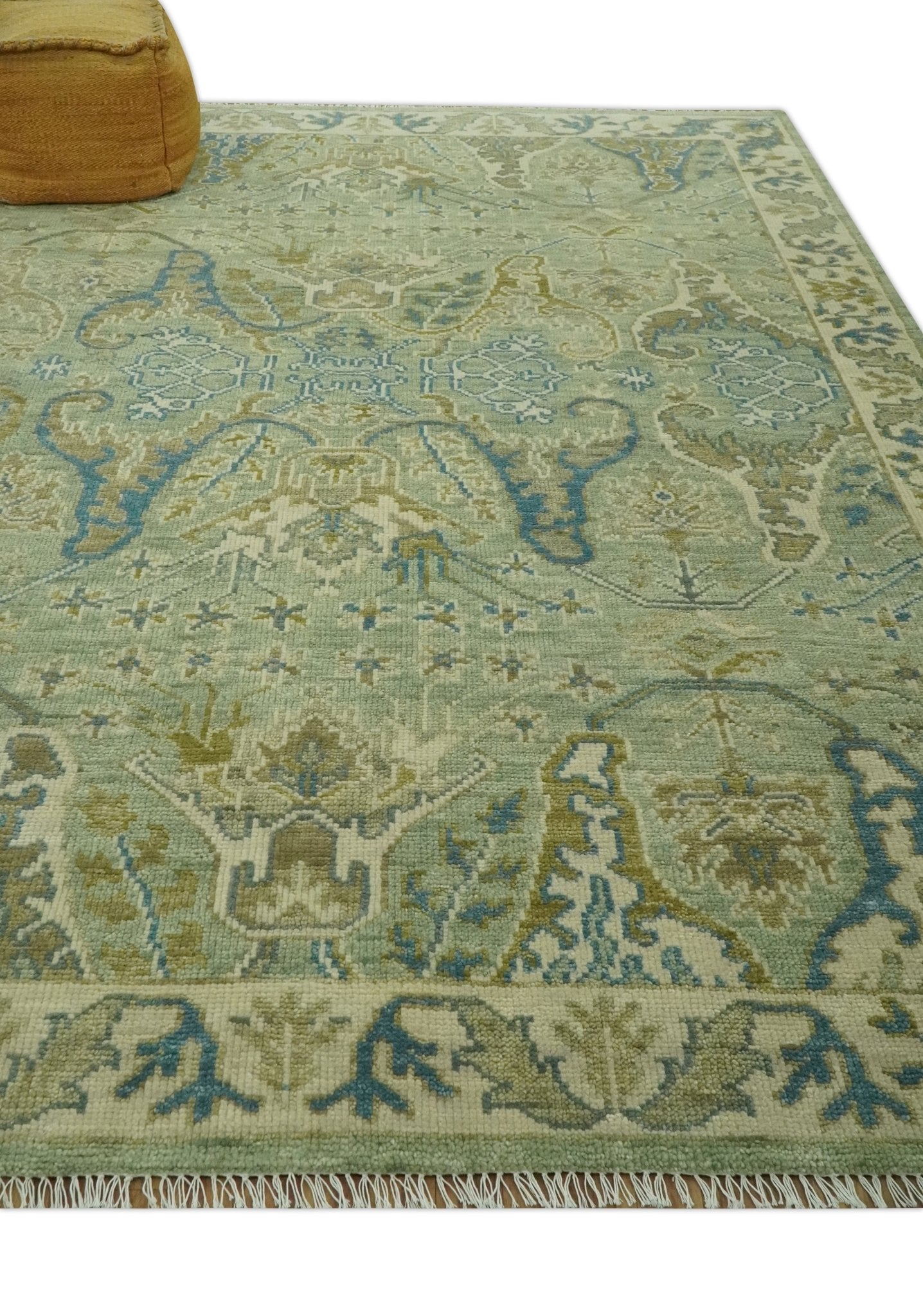 Hand Knotted Green, Olive and Teal Traditional Dragon Oushak Design 3x5 wool rug