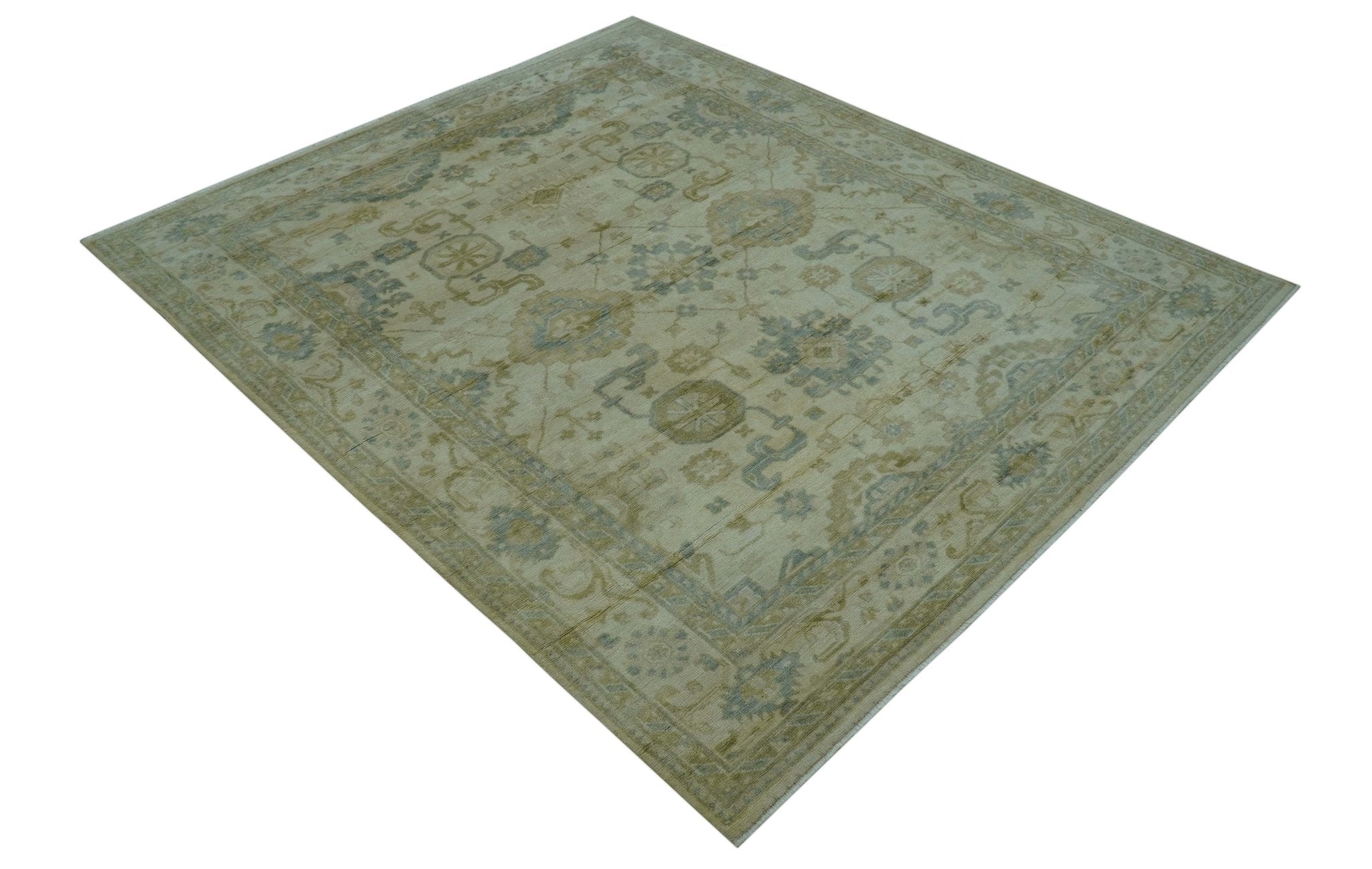 Hand Knotted Ivory And Blue Traditional Oushak Design 8x10 Wool Area Rug
