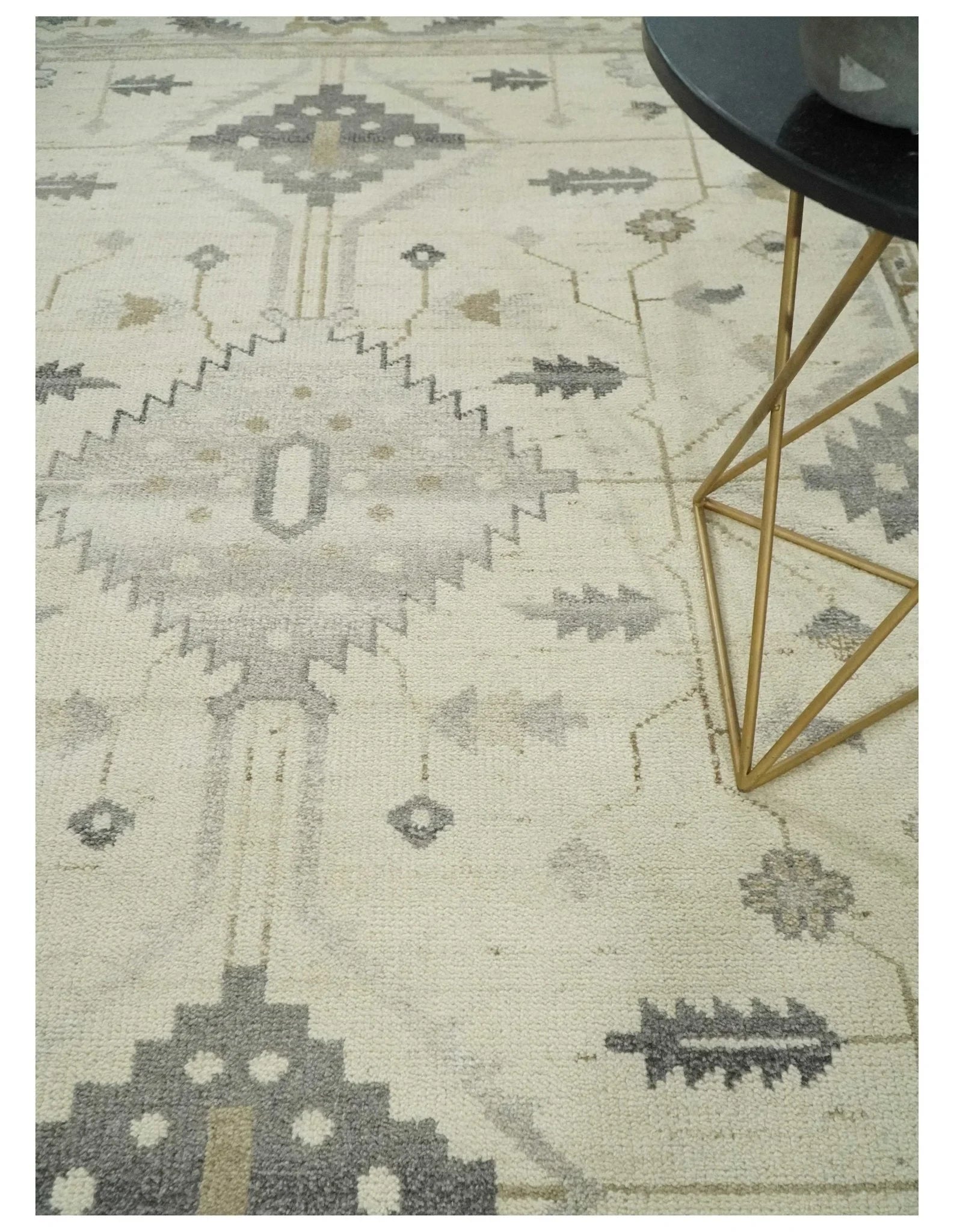 Hand Knotted Ivory and Charcoal Traditional Tribal Natural Wool Area Rug, Kids, Living Room and Bedroom Rug | MEHK5 - The Rug Decor