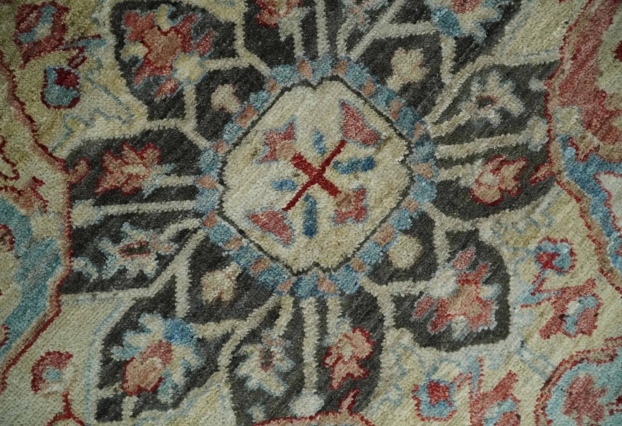 Hand Knotted Ivory, Rust and Blue Antique Persian Heriz Serapi Wool Rug, 5x8, 6x9, 8x10 and 9x12 Living Room Rug | TRD2557 - The Rug Decor