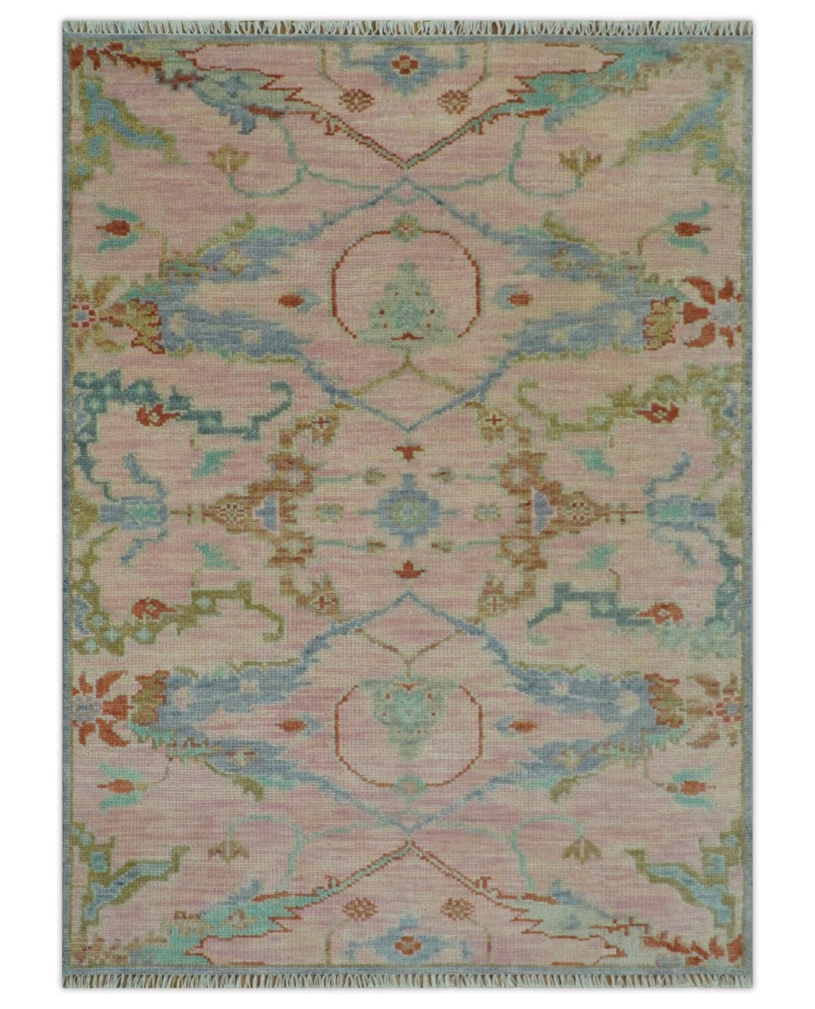 Hand Knotted Light Pink Oriental Oushak Multi Size Traditional Wool Area Rug, Living Room and Bedroom Rug