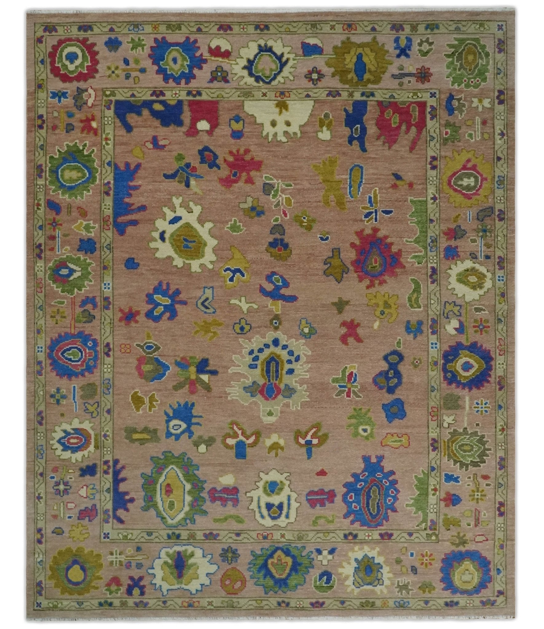 Hand Knotted Multi Size Antique Style Peach and Beige Traditional colorful Oushak Wool Rug