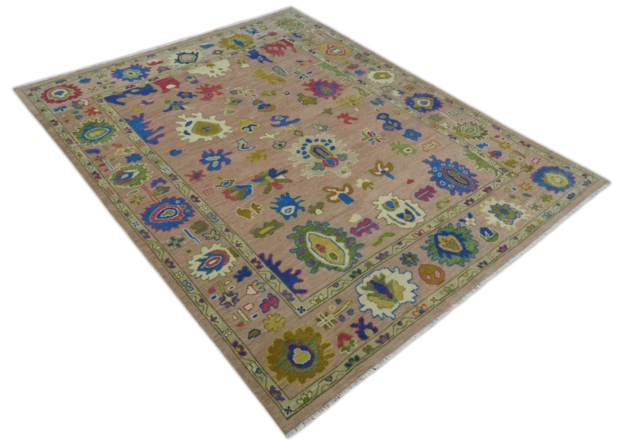 Hand Knotted Multi Size Antique Style Peach and Beige Traditional colorful Oushak Wool Rug