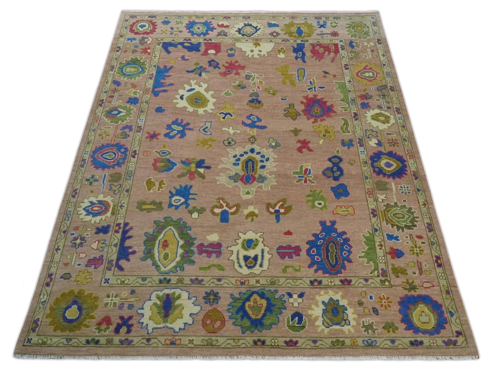 Hand Knotted Multi Size Antique Style Peach and Beige Traditional colorful Oushak Wool Rug - The Rug Decor